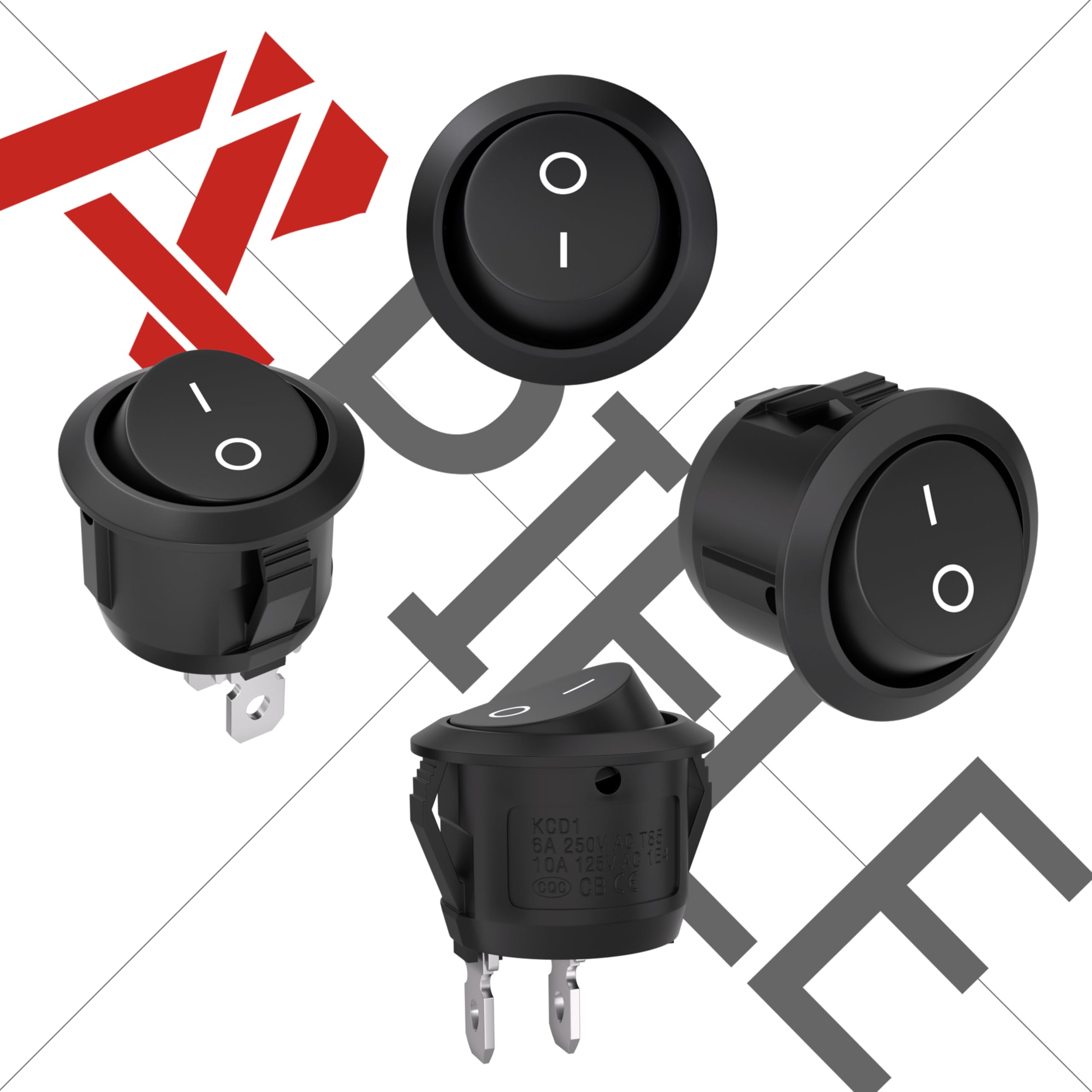 Apiele 5Pcs Rocker Switch On Off Kcd1 Mini Round Toggle Switch Spst 2Pin Snap-In Design Car Boat Automotive With Wires Pre-Wired Ac 6A/250V 10A/125V 12Vdc