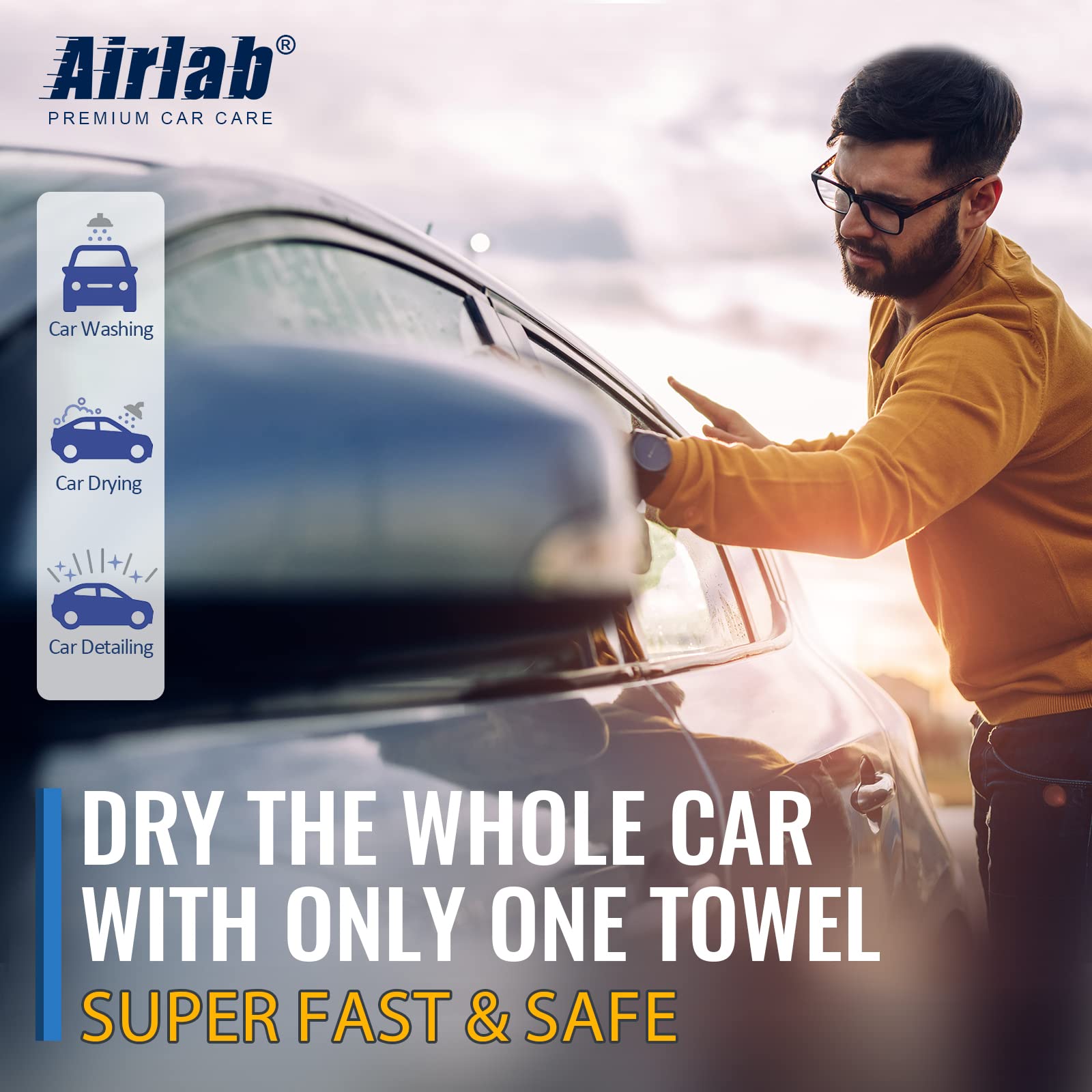 Airlab Microfiber Towels For Cars Drying Extra Large Super Absorbent Cleaning Cloth Auto Detailing Ultra Soft, Lint-Free, Streak-Free 600Gsm, 24'' X 35'', 1 Pack