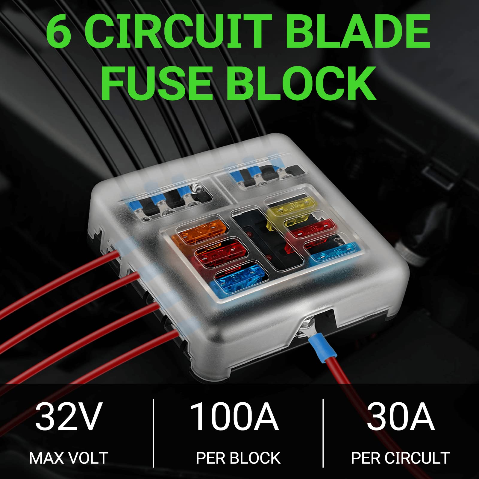 12V Fuse Block 6 Circuit Fuse Box Kit With Damp-Proof Fuse Panel Led Warning Indicator For Marine Automotive Motorcycle Rv Truck Dc 12-24V(12Pcs Fuses And Terminals Included)