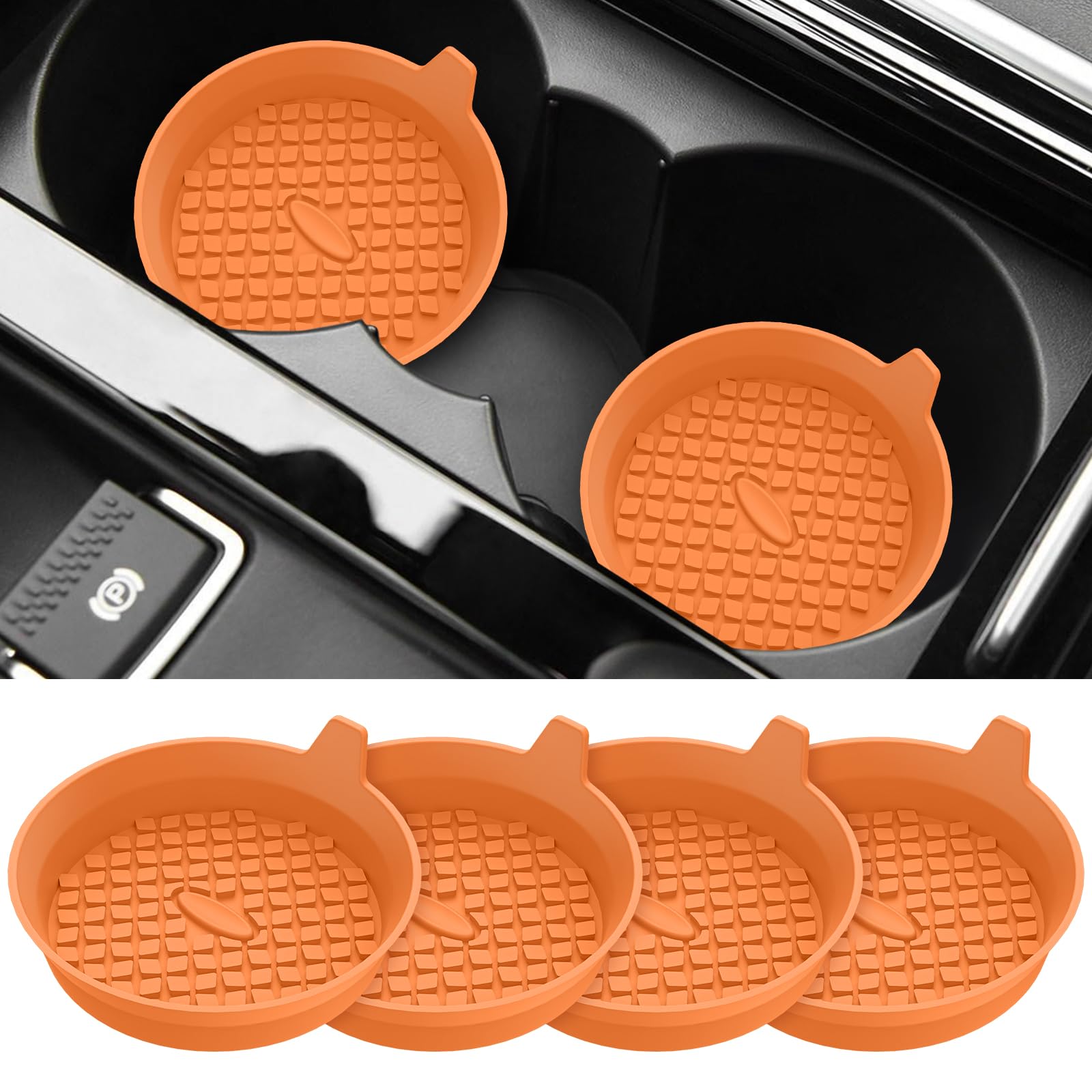 Me.Fan Car Cup Holder Coasters [4 Pack] Silicone Cups Mats, Automotive Universal Non-Slip Recessed Interior Accessories Orange