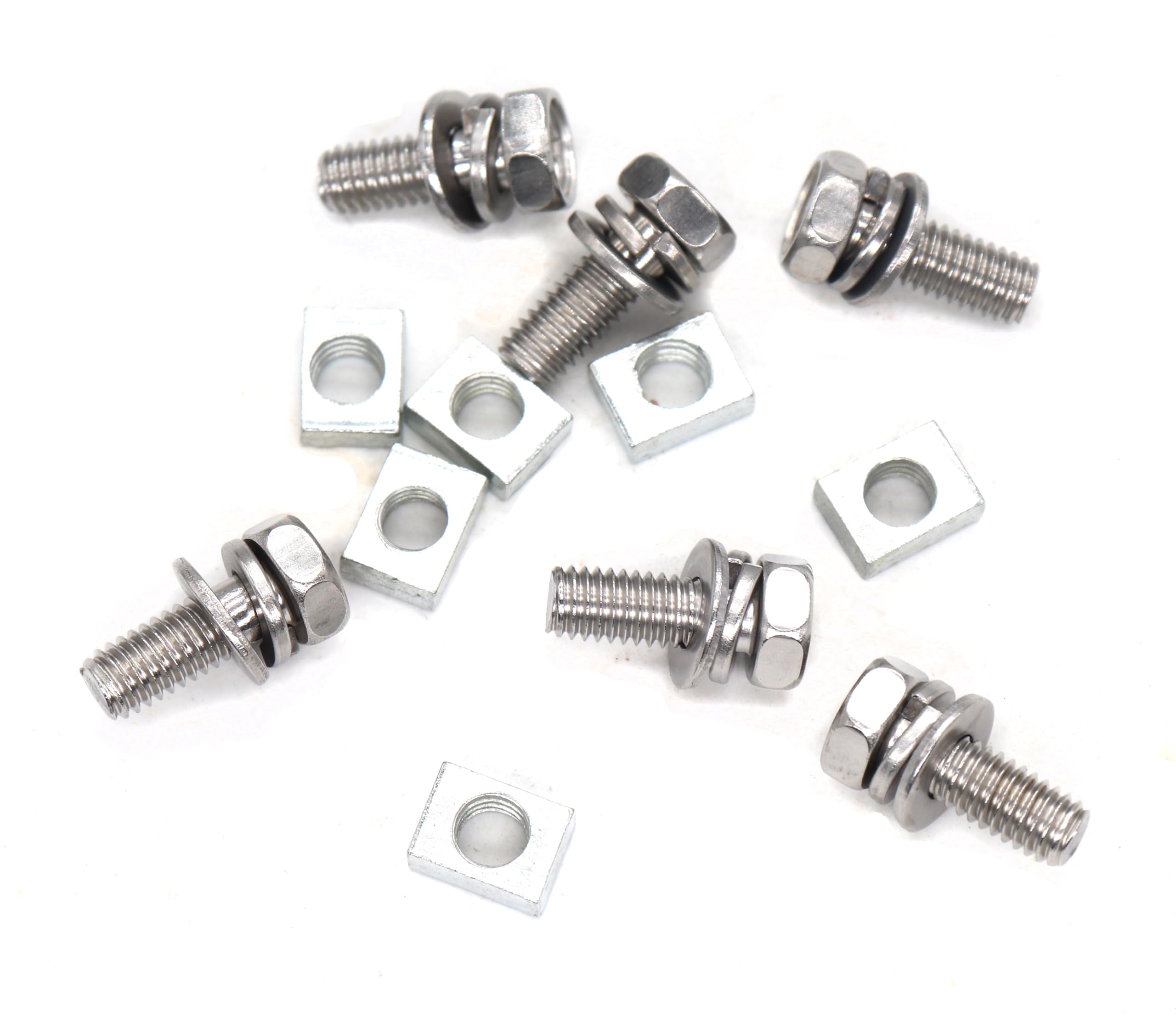 binifiMux M6 x 10mm Motorcycle Battery Terminal Bolt Nut Kit, Stainless Steel 304, Silver, Pack of 6, Model CF-874