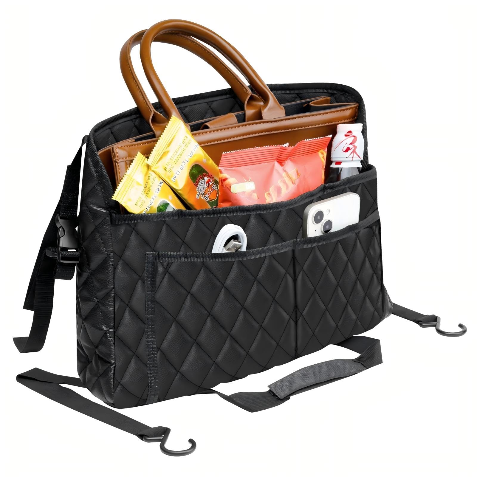 Sunlightxs Car Handbag Holder Between Seat Durable Leather Seat Back Organizer Pet & Kids Driver Storage Netting Pouch Driver St