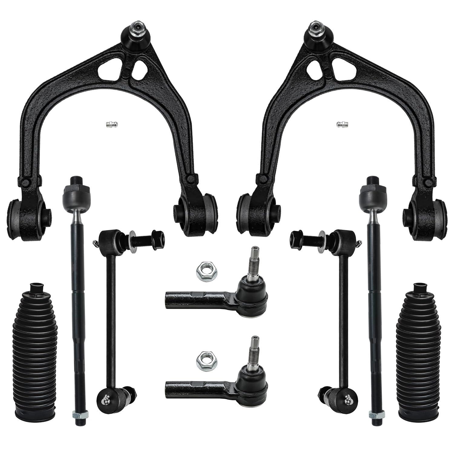 Detroit Axle - RWD Front End Suspension Kit for Chrysler 300 Dodge Magnum Charger Challenger, 2 Upper Control Arms 4 Tie Rods 2 