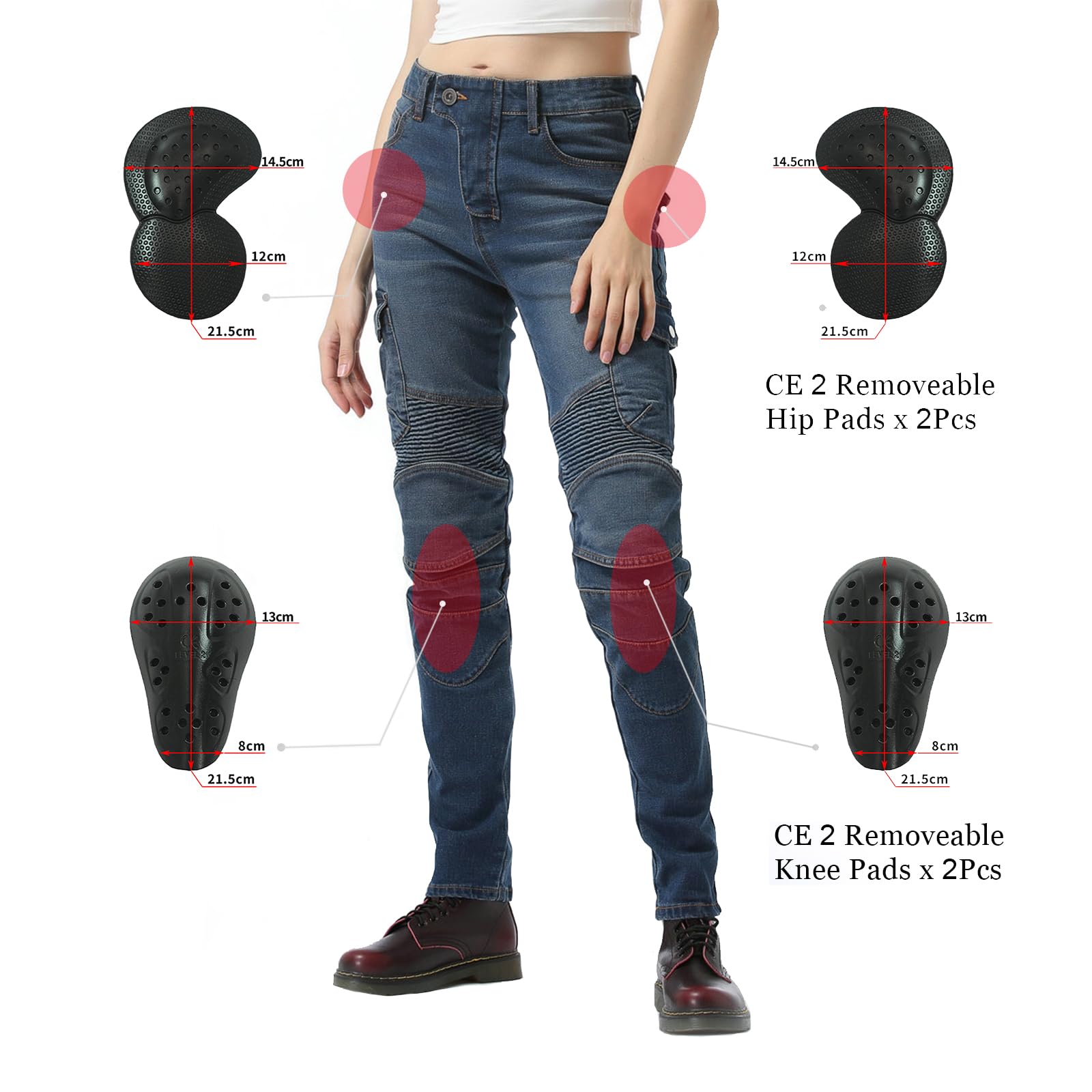 LOMENG Motorcycle Riding Pants Motorcycle Jeans Slim Fit with CE Knee Hip Removable Protectors Armor for Women Blue L 32