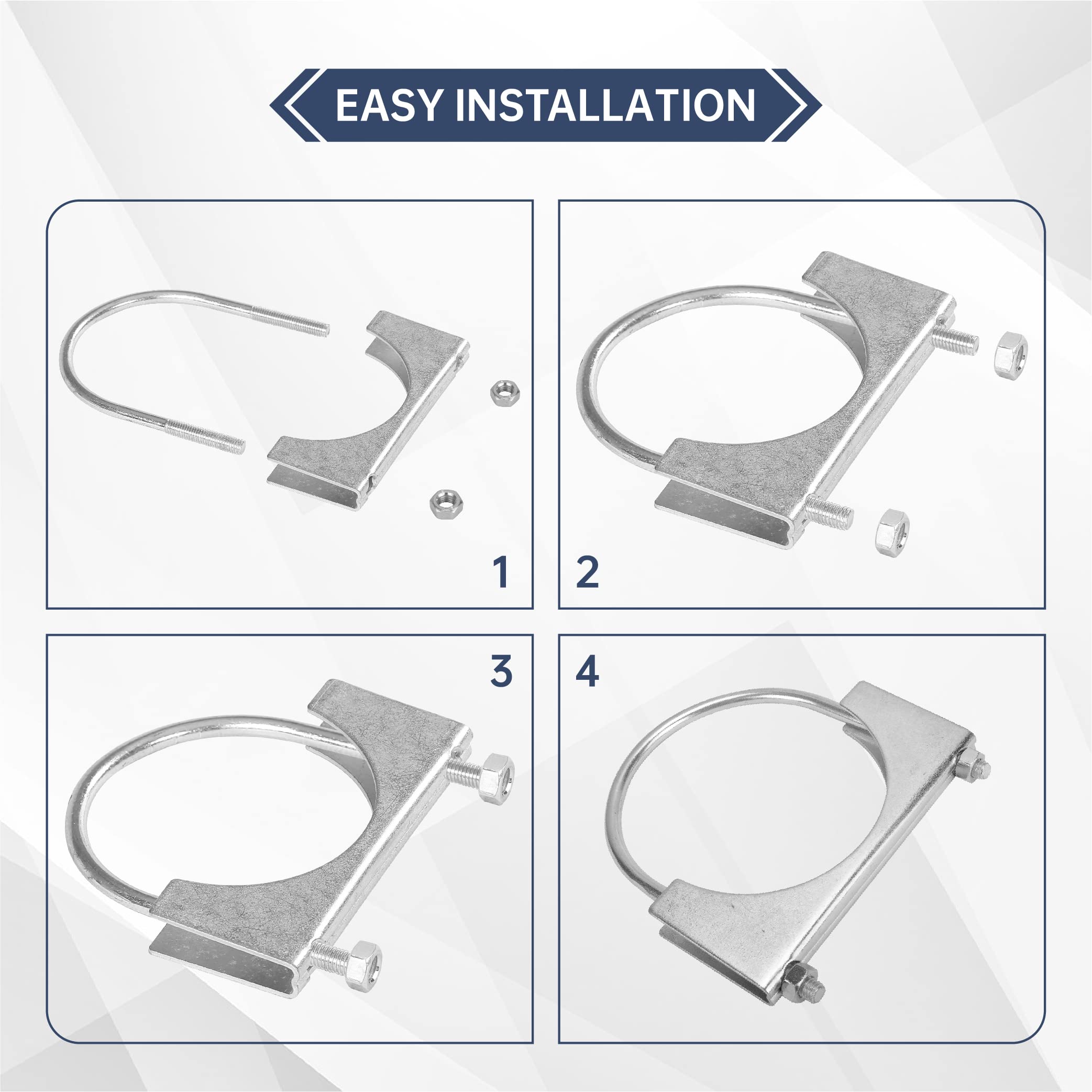 Batoneco 5'' U Bolt Clamp, Muffler Exhaust Clamps,5 Inch Saddle Style Heavy Duty Mild Steel(4-Pack)
