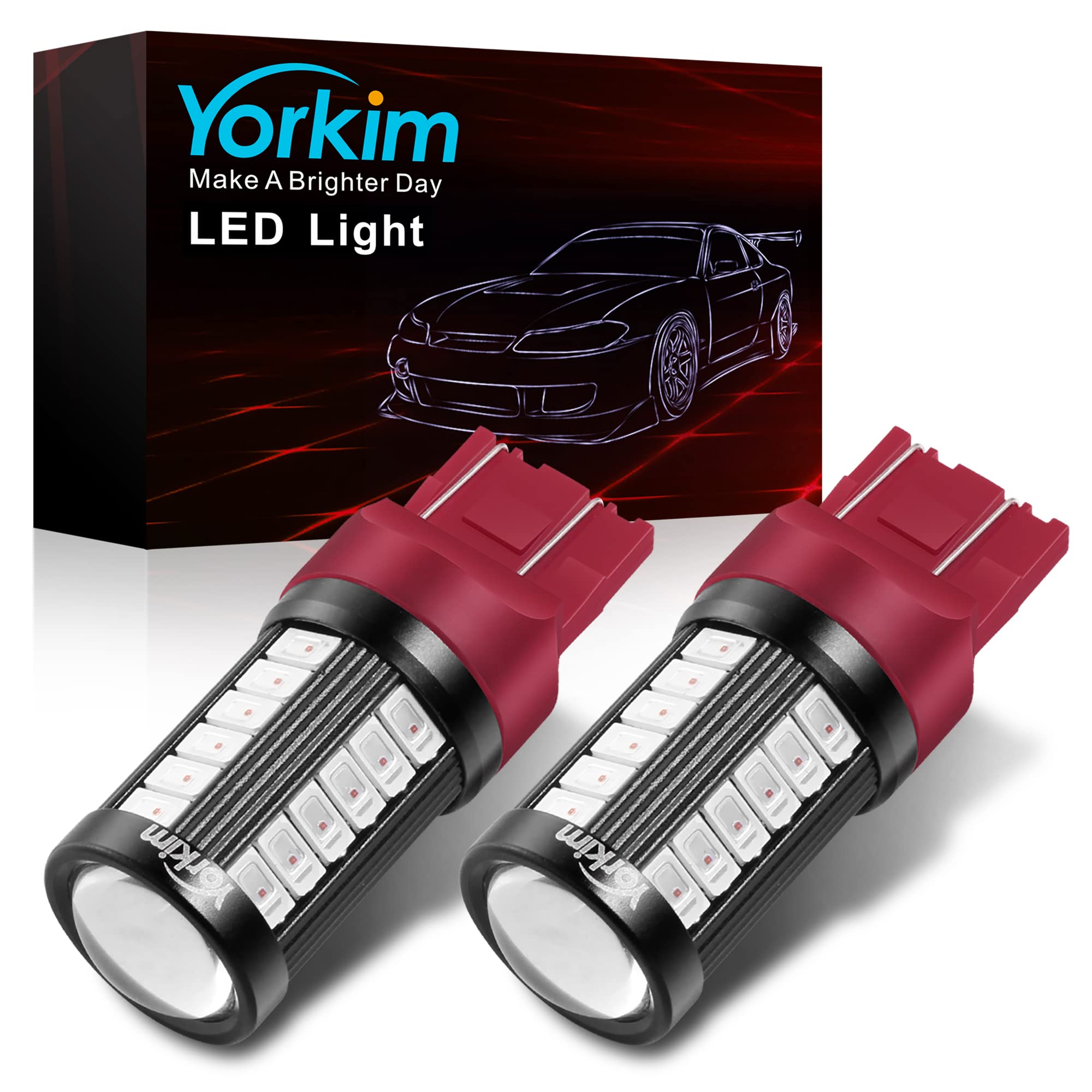 Yorkim 7440 Led Bulb Bright Red Lights, T20 Led Bulbs, 7443 Led Bulbs, 7441 Led Bulbs, W21W Led Lights, 7444 Bulbs, For Reverse/Backup/Brake Light - 5730 33 Smd Pack Of 2