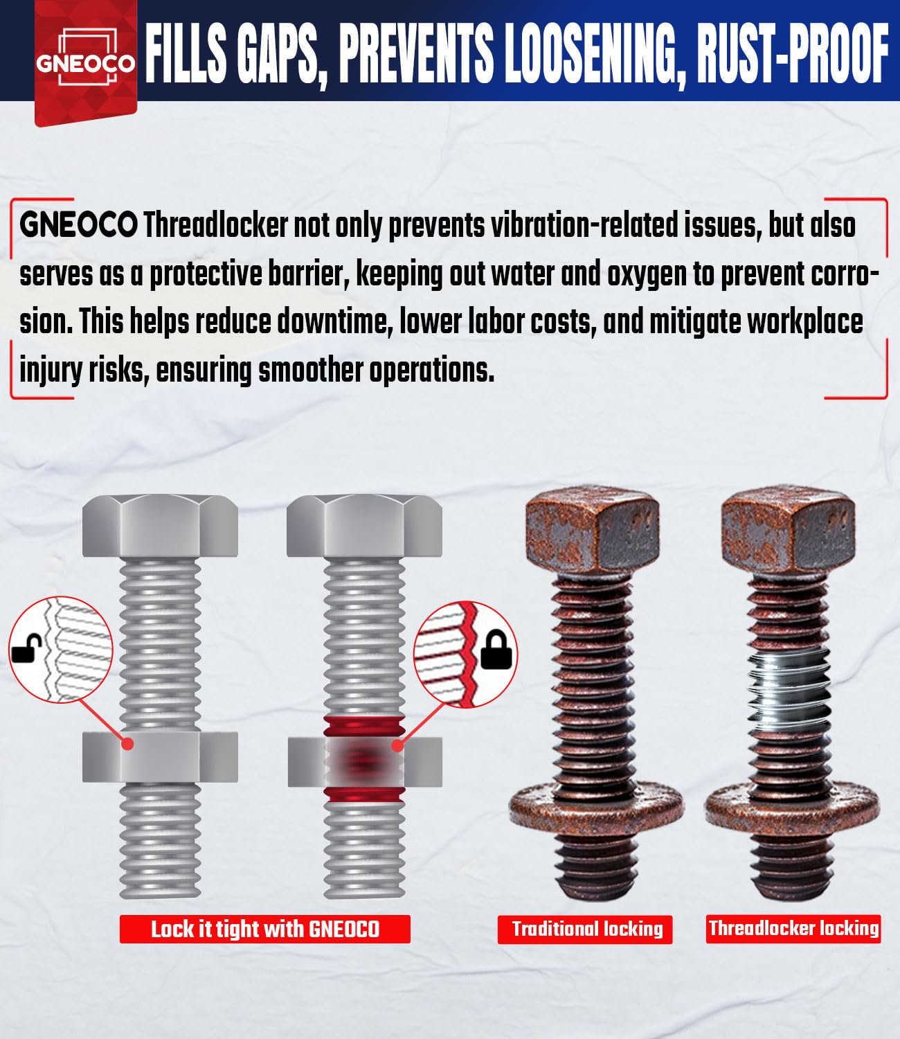 Threadlocker Blue And Red, Thread Lock Medium High Strength Lock Tight For Nuts, Bolts, Fasteners And Metals, Anaerobic Curing M