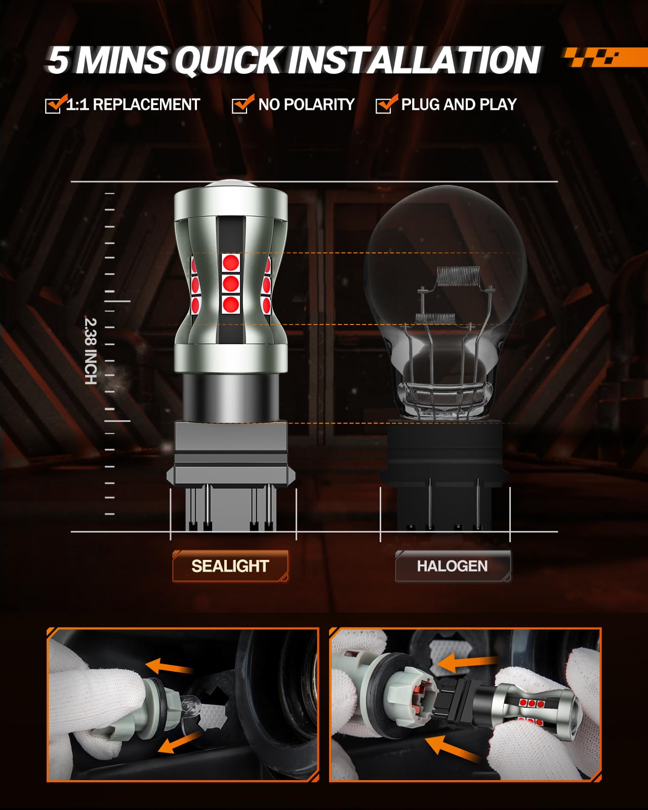 Sealight Led Brake Light Bulbs, 3157 Led Red 3057 4157 T25 3156 Tail Light, Canbus Error Free, 2600 Lumens Red, With Projector L