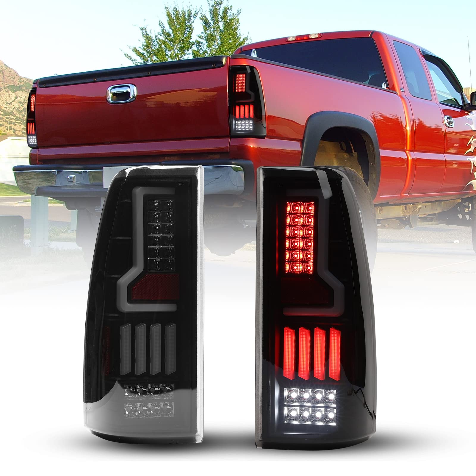Roxx Full Led Tail Lights For 1999-2006 Chevrolet Silverado 1999-2003 Gmc Sierra, Tail Rear Lamps Replacement W/Running Light, Turn Signal, Brake And Reverse Lights Driver And Passenger Side