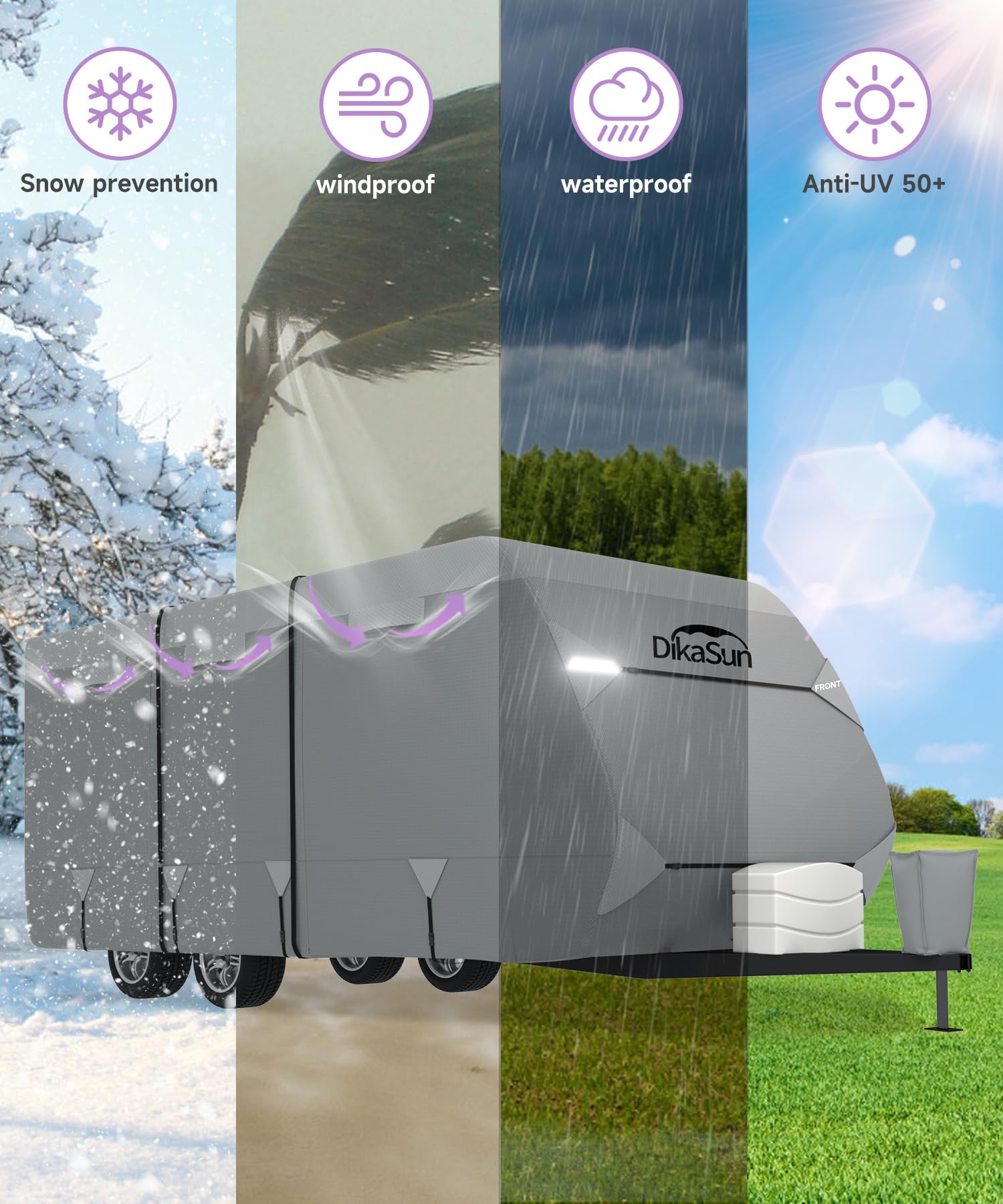 Travel Trailer Rv Cover 20-22 Ft, 7 Layers Top Waterproof Camper Cover, Heavy Duty Toy Hauler Rv Cover For Winter Snow With Tong