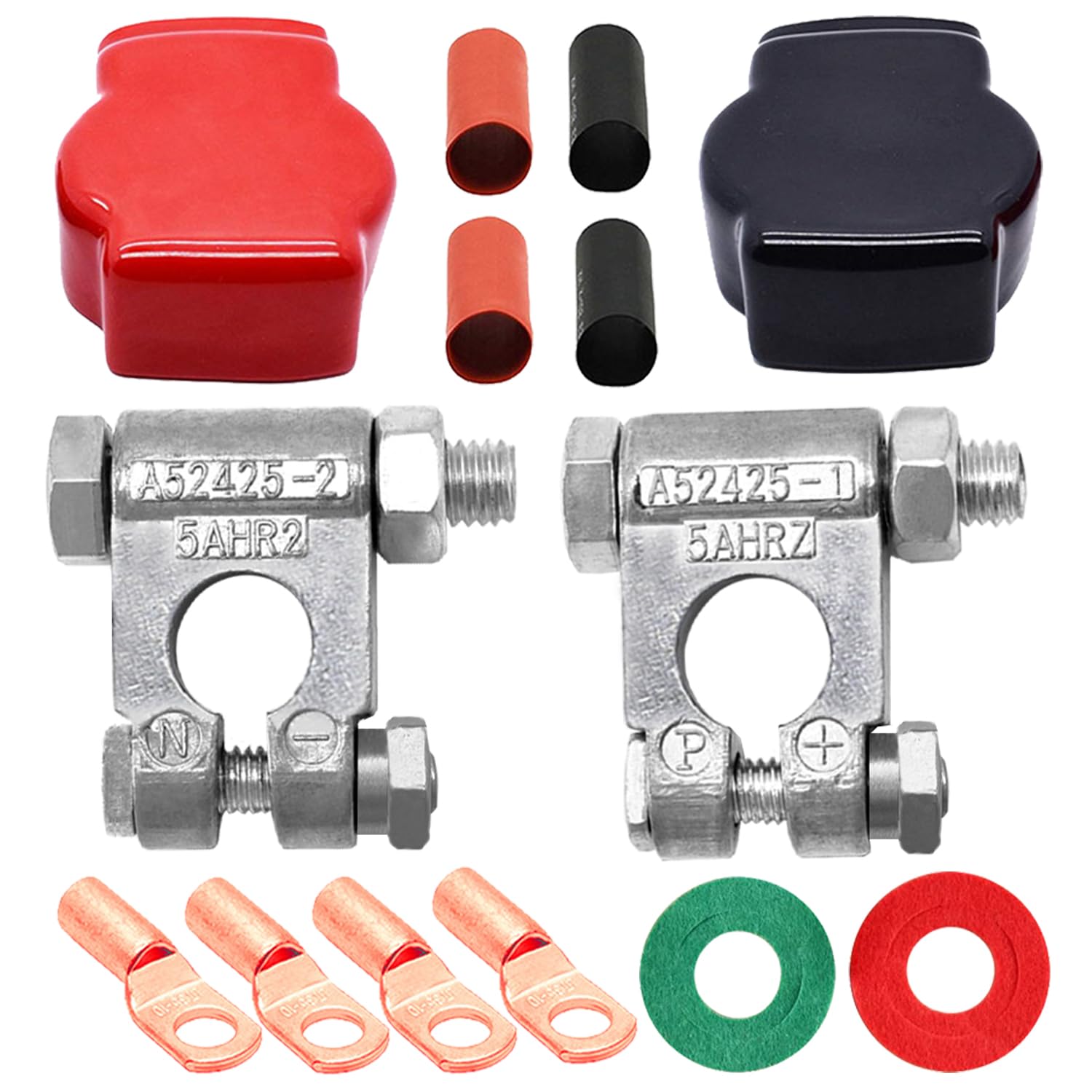 DLronwey Battery Terminal Connectors,Military Spec Positive Negative Heavy Duty Battery Terminals with 4 pcs 2 Gauge 3/8'' Coppe