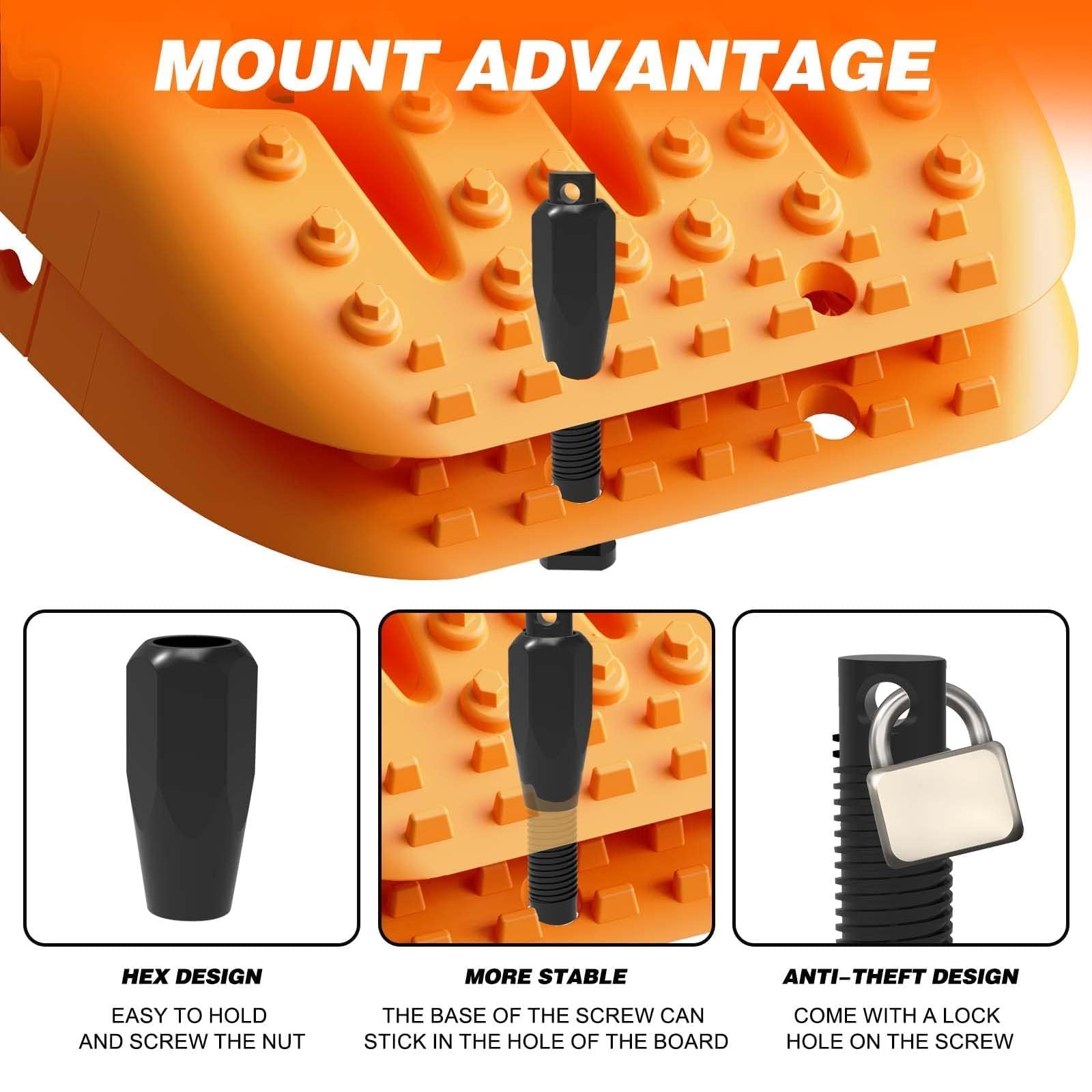 ALL-TOP Recovery Traction Boards 2PCS - Bendable Tire Friction Tracks, Reinforced, Orange, Model ATTM109C, Includes Carry Bag & Mounting Kit