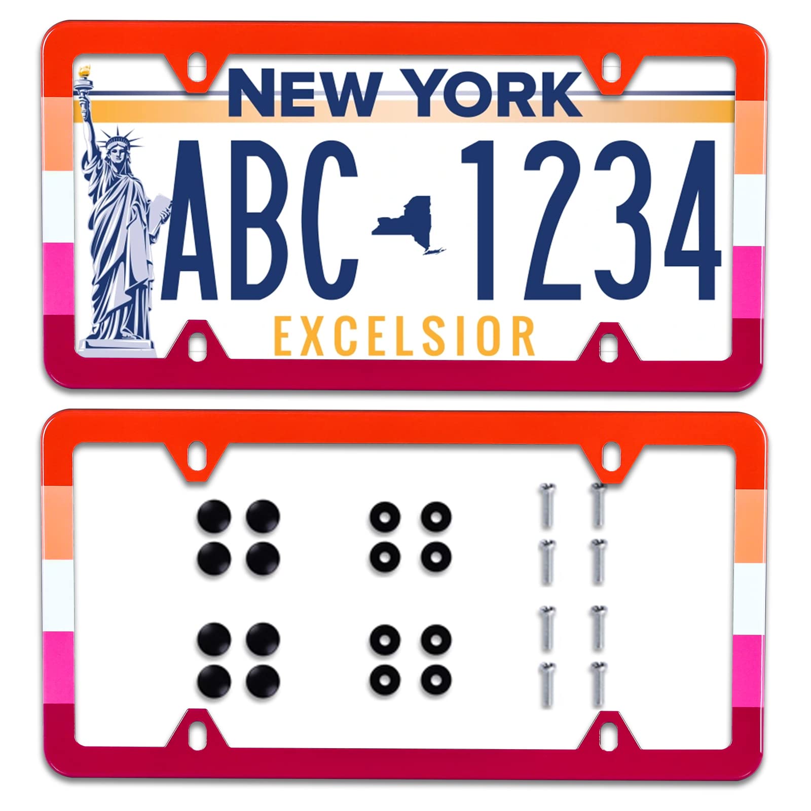 ?2Pcs? Lesbian Flag LGBT Pride Rainbow License Plate Frame Stainless Steel Car License Plate Frame Accessory Car Plate Frame Dec