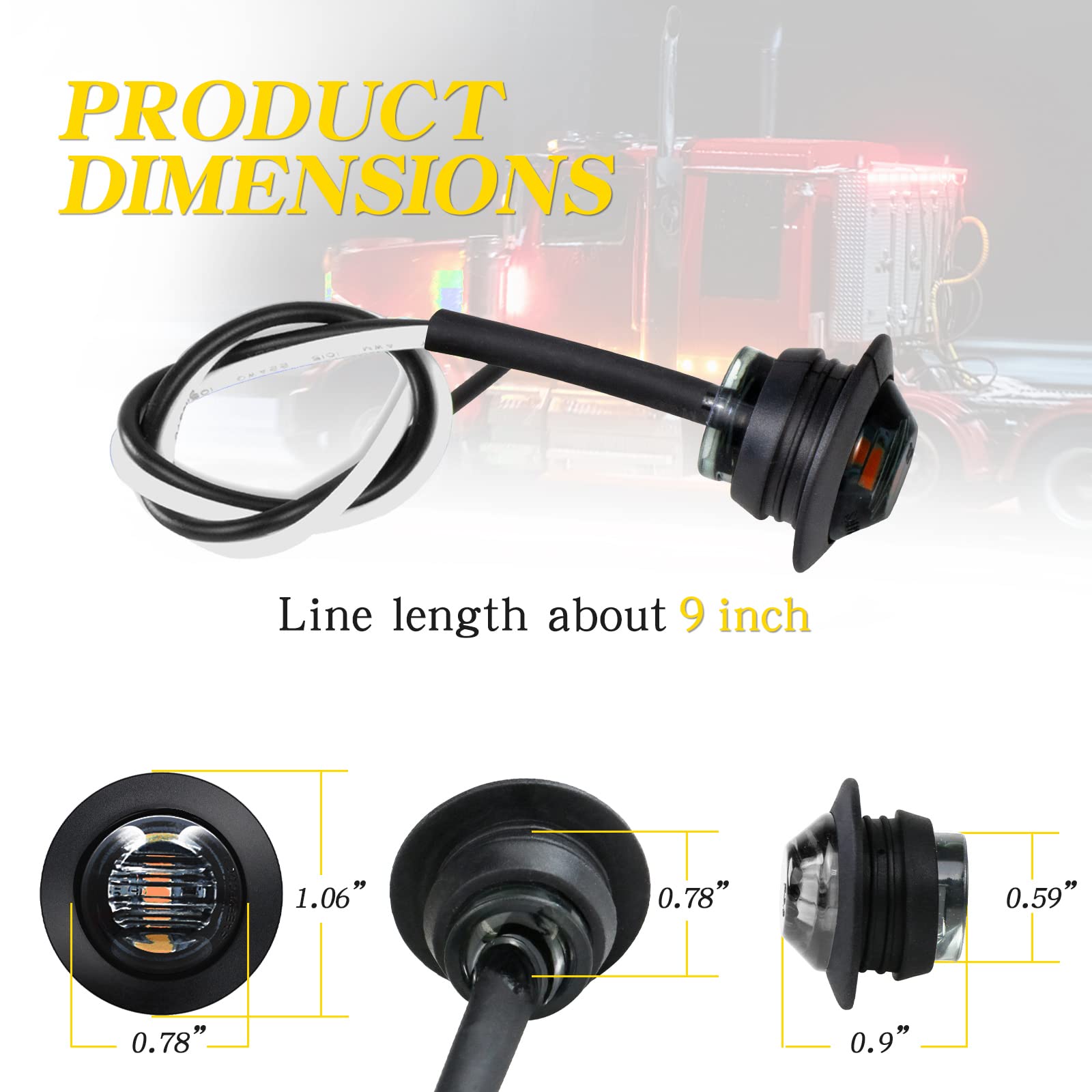 Keing 10 Pack Sealed Waterproof Mini Round 3/4 Inch White Led Marker Lights Signal Light 12V For Trailer Truck Bus Pickup Van At