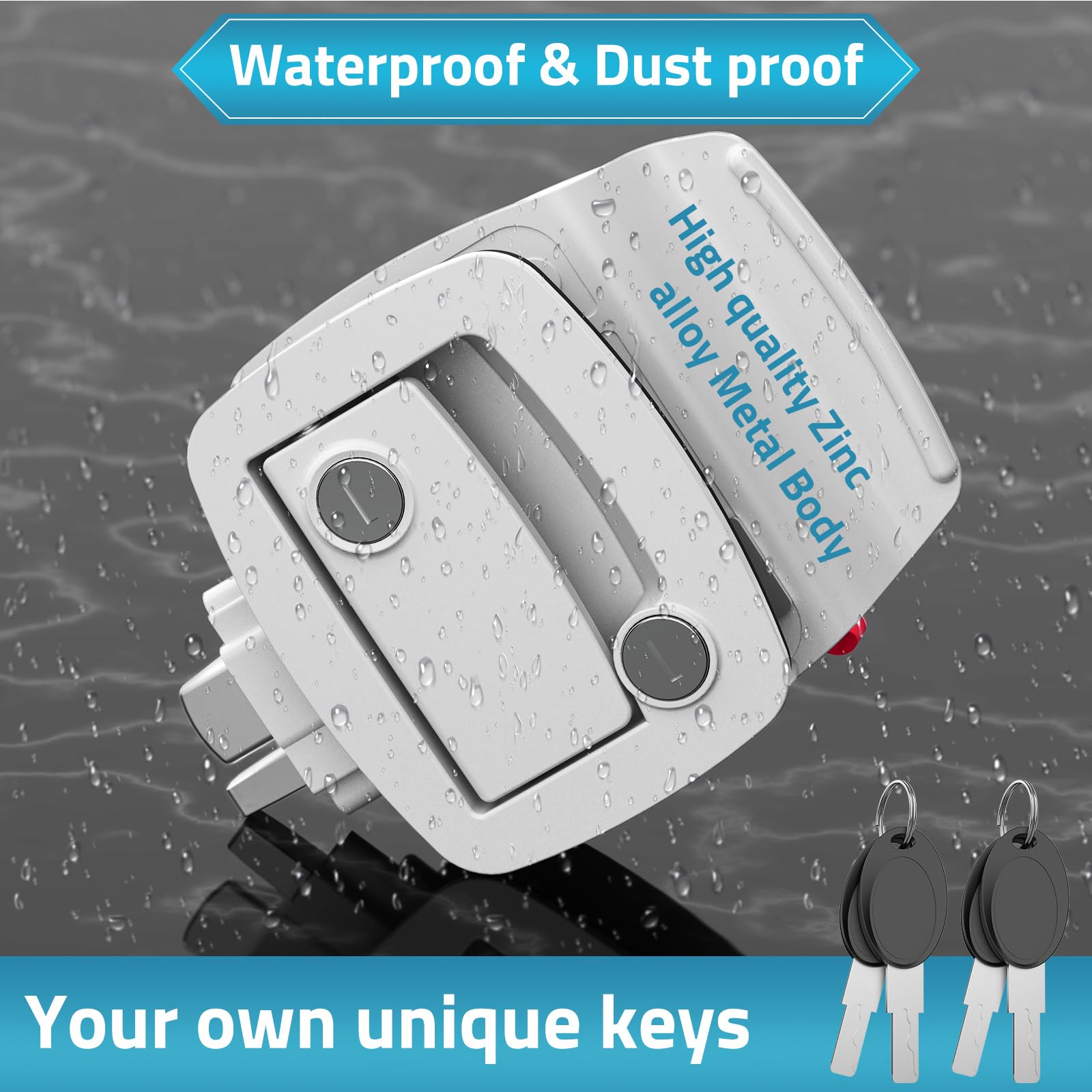 Paulinn Heavy Duty Rv Door Lock Replacement - White Zinc Alloy Paddle Deadbolt Lock, Ip67 Waterproof Camper Door Lock With 4 Key