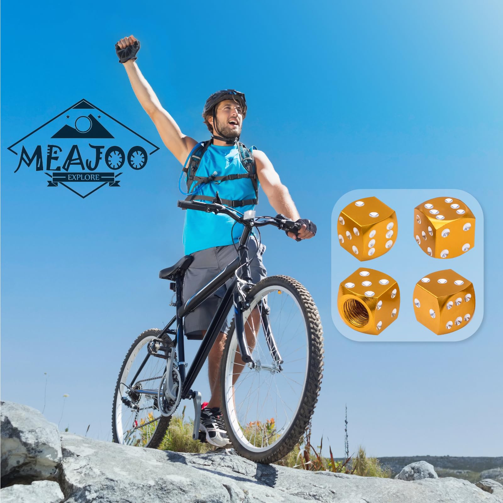 Meajoo 4Pcs Dice Style Tire Valve Stem Caps, With O Rubber Ring, Universal Aluminium Alloy Dustproof Tire Valve Stem Covers For