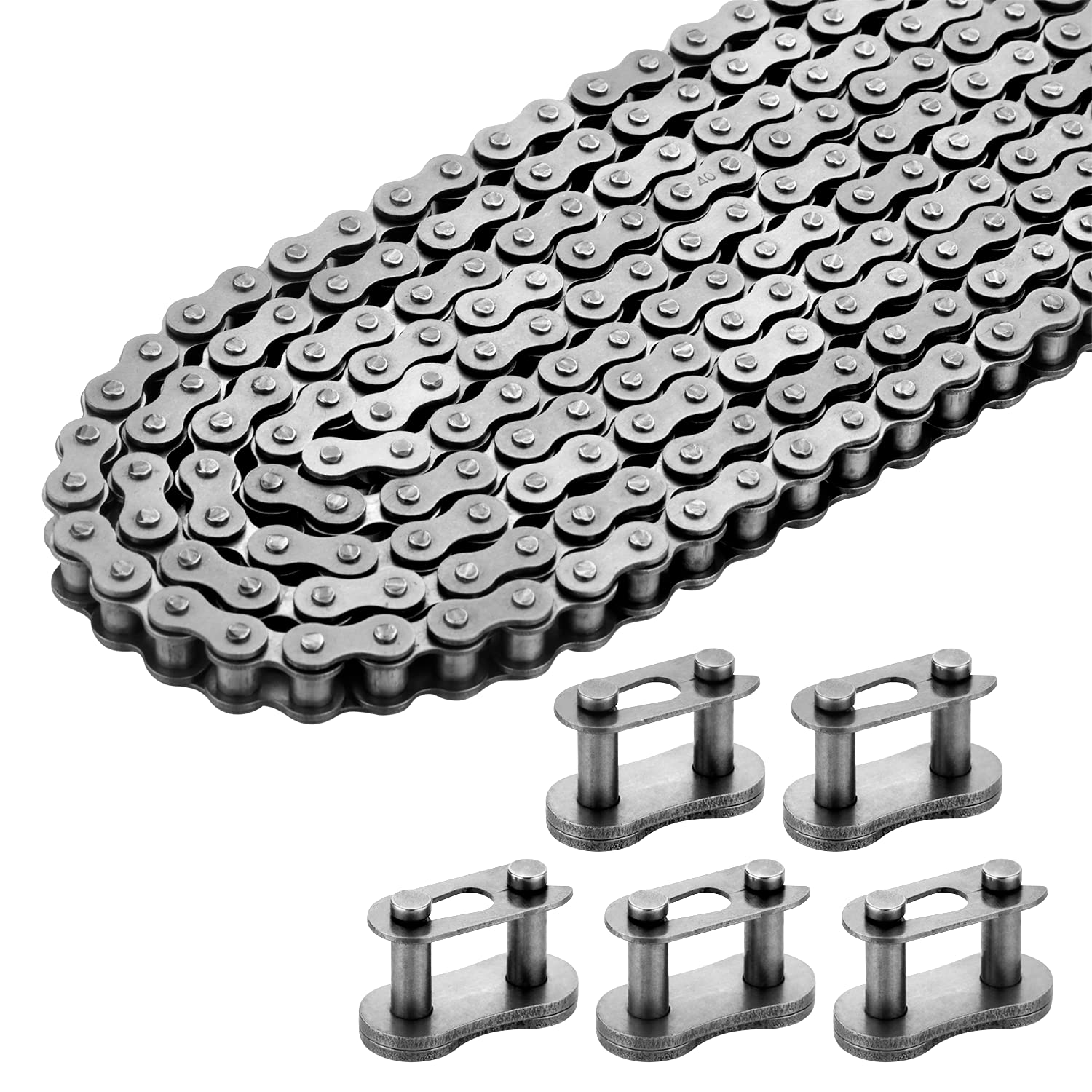 Belleone #40 Roller Chain - 10 Feet #40 Chain With 5 Connecting Links For Go Karts, Mini Bikes, Scooters, Motorcycles, Bycicles,