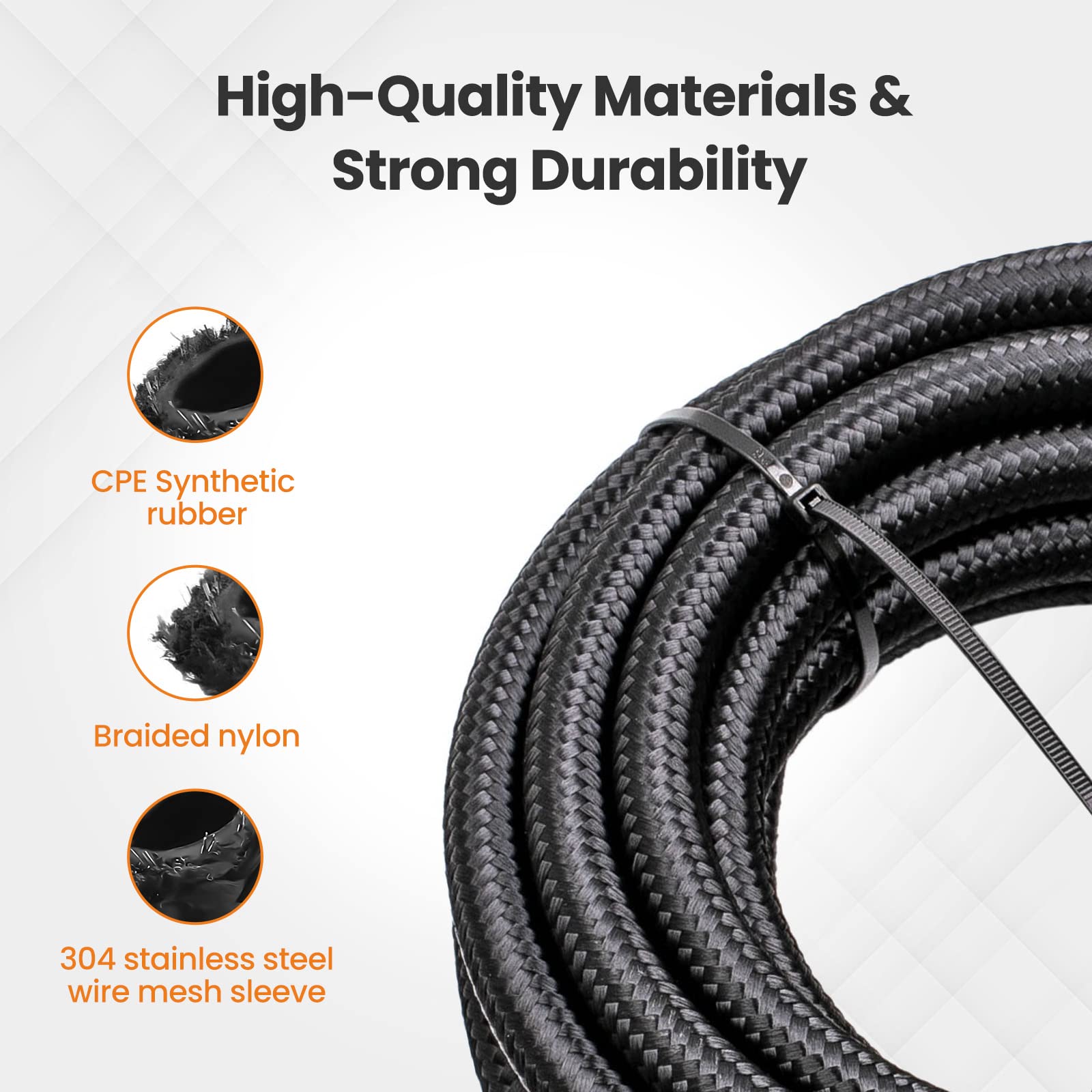Maxpeedingrods 6An 20Ft Fuel Line Kit, 3/8' Gas Oil Line Hose, An6 Transmission Cooler Lines, Cpe Nylon Stainless Steel Braided+ -6An Push Lock Fitting Hose End 10Pcs