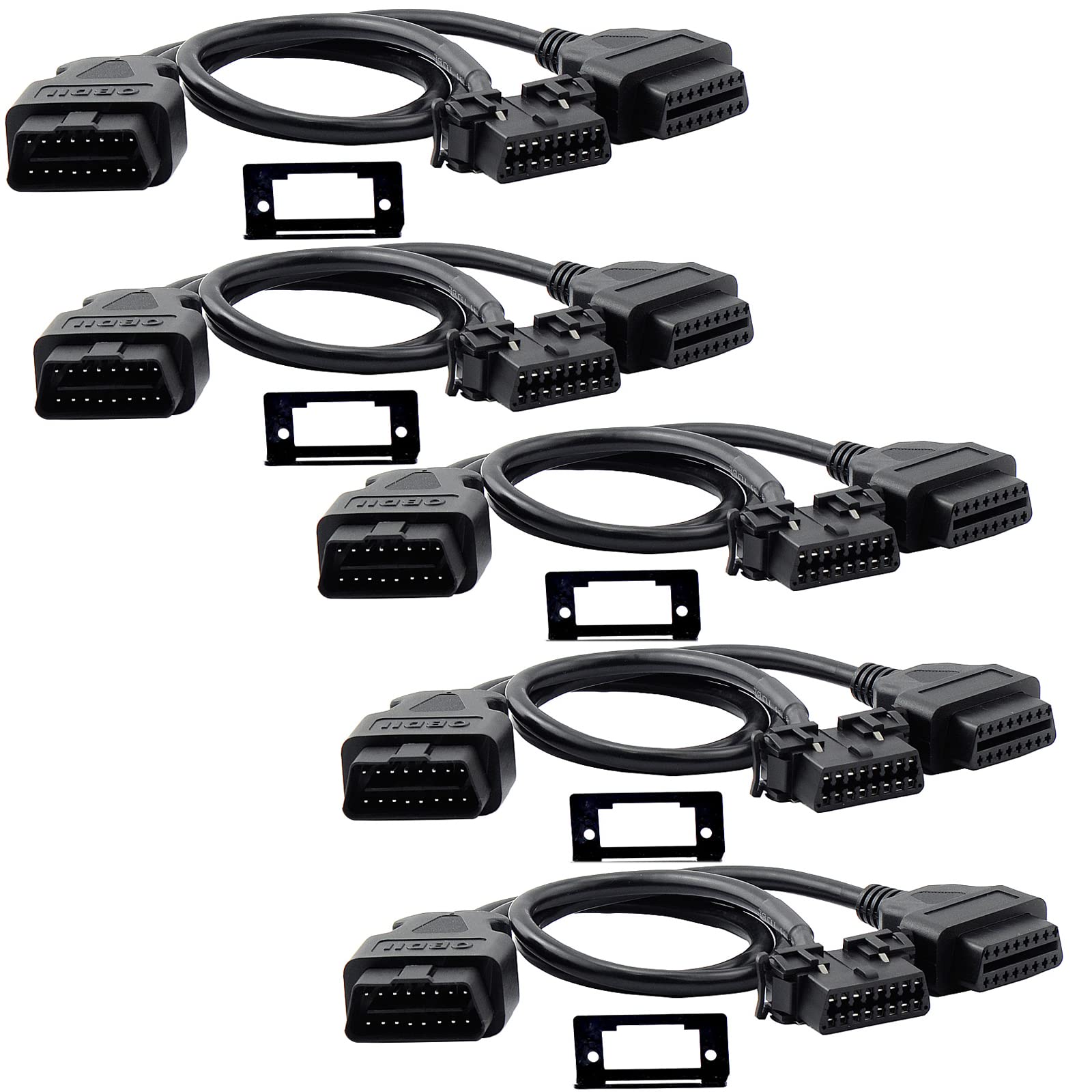 Pack of 5 iKKEGOL OBD2 OBD II Full 16 Pin Splitter Y Open Cable J1962 1 Male to 2 Female Connector Underdash Mount Bracket for D