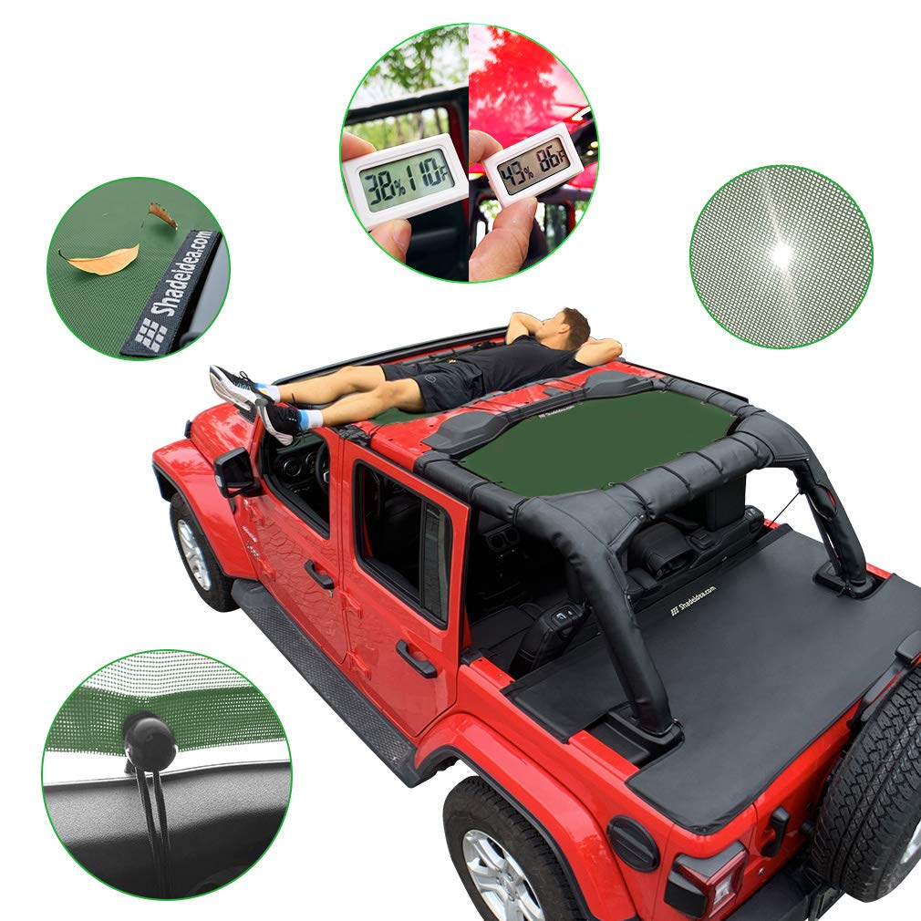 Shadeidea Sun Shade Top For Jeep Wrangler, Jl (2018-2023) 4 Door Top Sunshade, Front & Rear - Forest Green Jlu Mesh Screen Cover