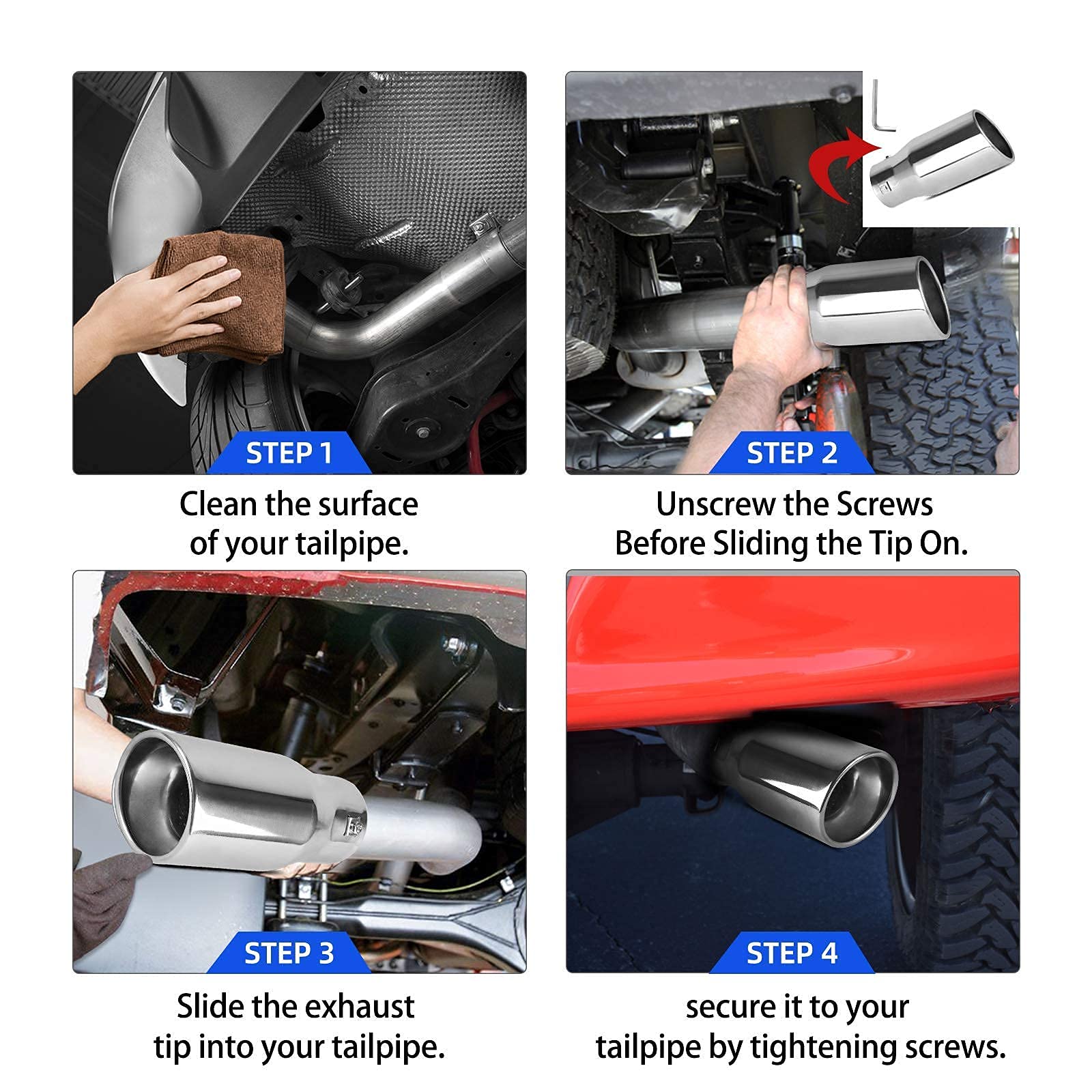 Autosaver88 1.5-2.5 Inch Chrome Exhaust Tip, 1.5''-2.5'' Inlet 4'' Outlet 9'' Long Stainless Steel Exhaust Tip With Adapters, Fi