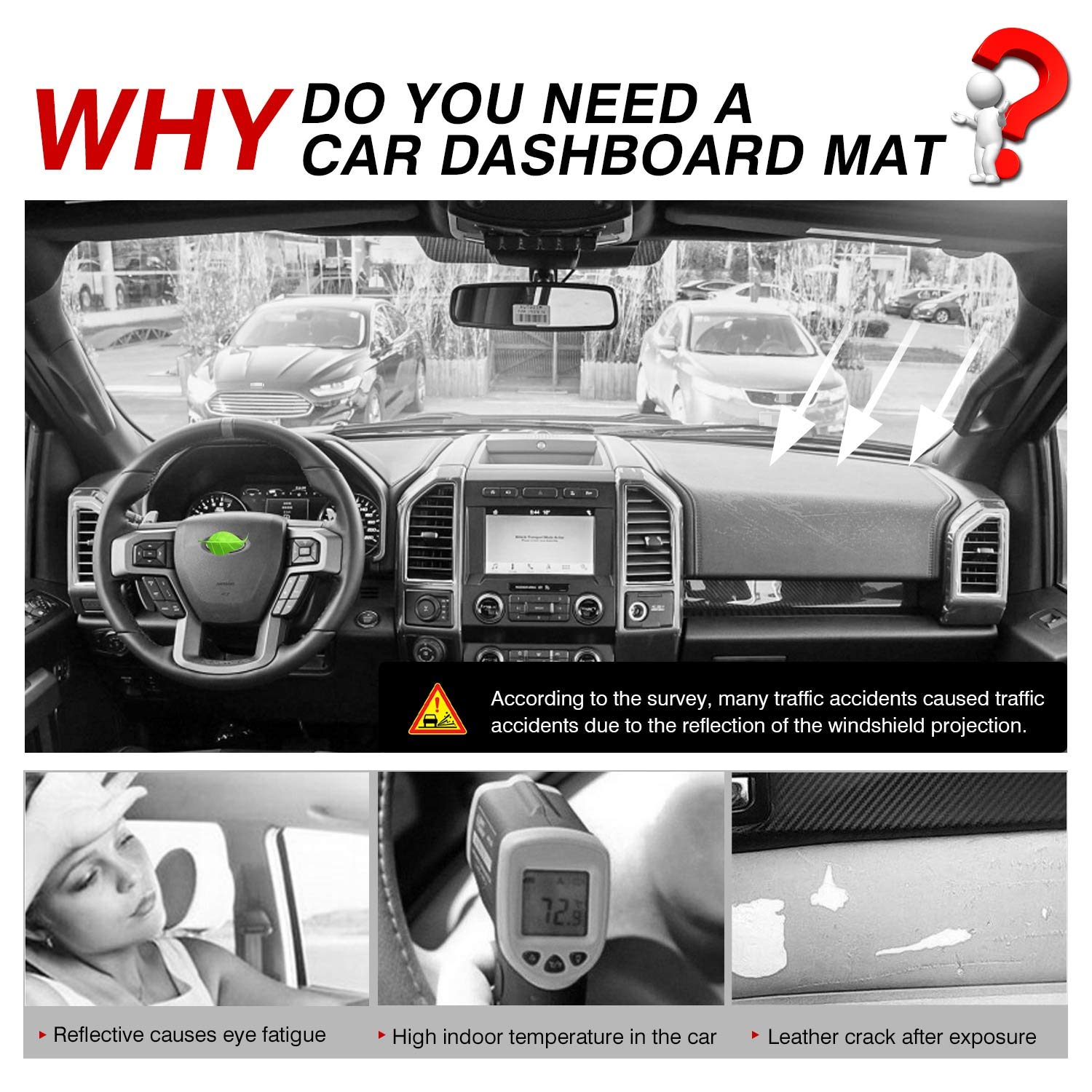 Cartist Dashboard Cover Mat For 2015-2018 2019 2020 Ford F-150 F150 Accessories Dash Cover Flannel Dash Mat Sunshade Glare Uv Rays Protector(Without Hud)