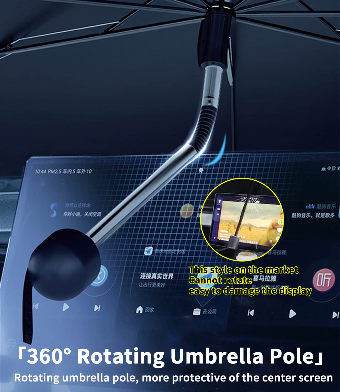 Custom-Fit for Cadillac Windshield Sun Shade Umbrella, UV Block Car Front Window with 360Rotation Bendable Handle, Designed for