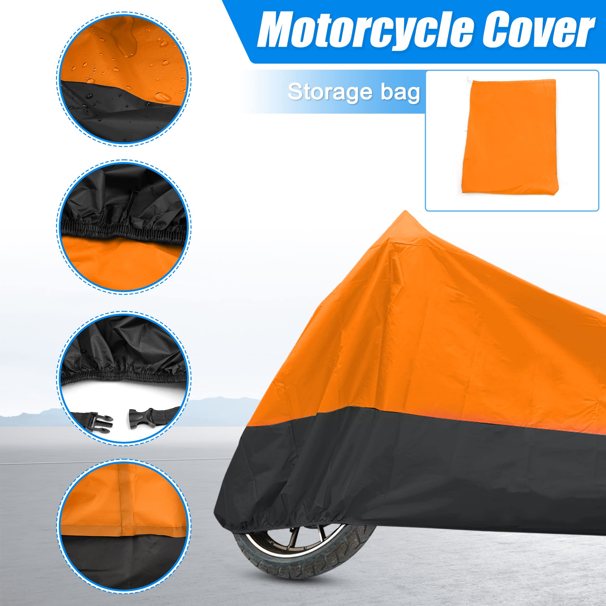 Uxcell Motorcycle Cover Bike All Season Waterproof Dustproof Protective Outdoor Motorbike Rain Cover 190T L Orange Black For Kaw