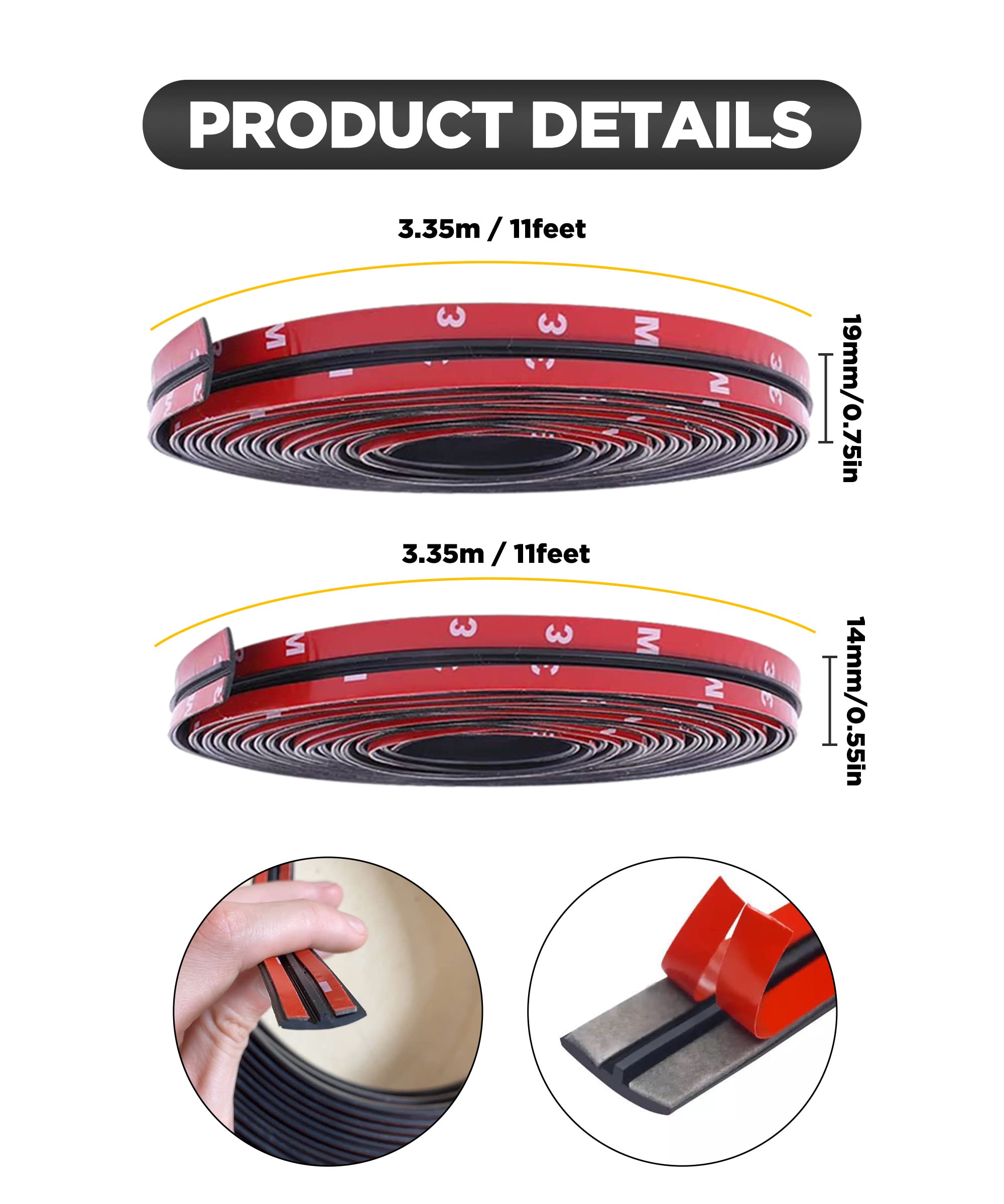 YAKEFLY 2 Pieces Windshield Rubber Seal Windshield Trim Stripping,22 Ft Windshield Rubber Seal,Car Weather Stripping T Shape Sea