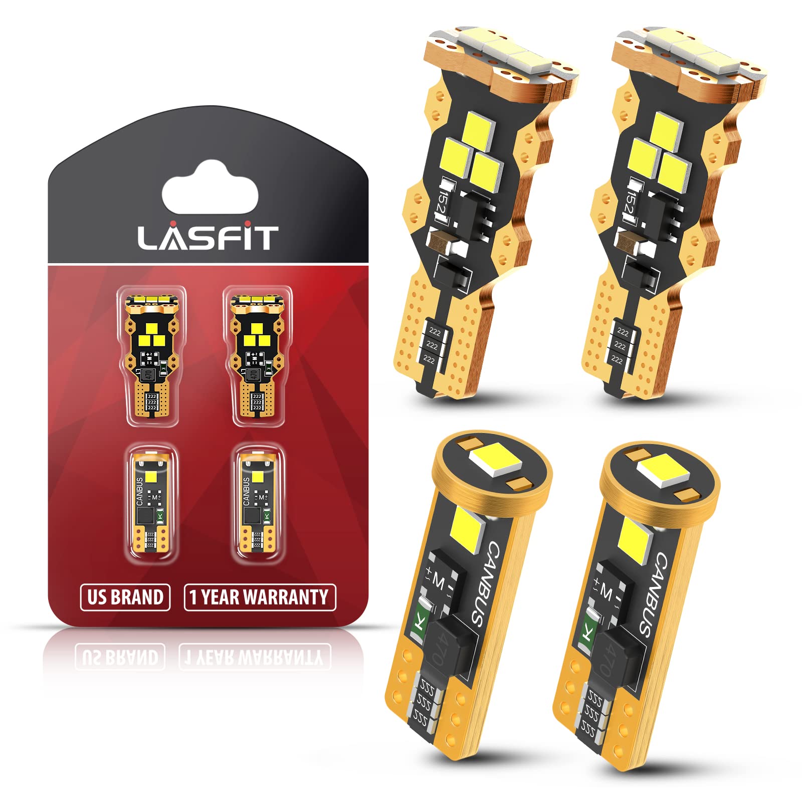 Lasfit 194 168 2825/921 912 W5W Led Bulbs Canbus White Combo Kit, License Plate Light And Back Up Reverse Light White Combo, 600