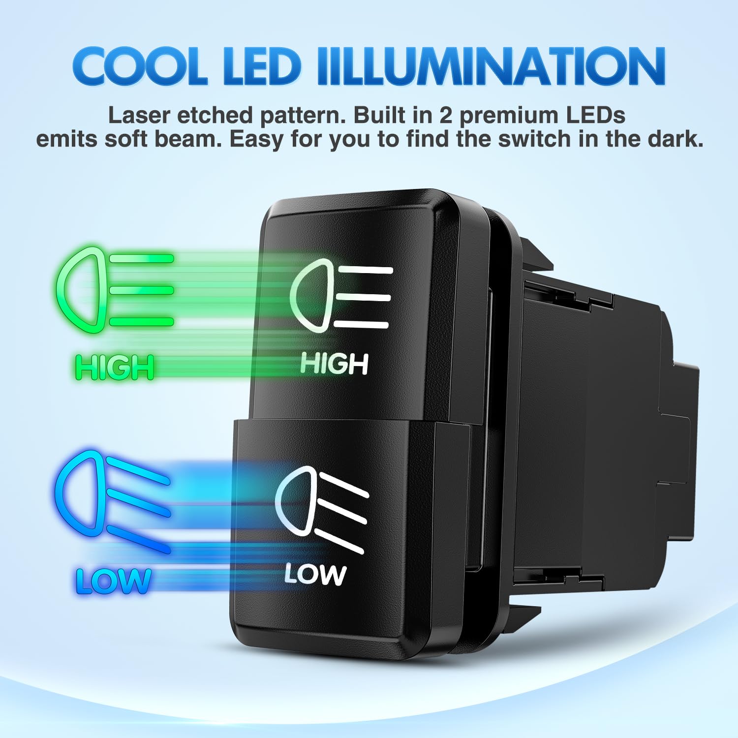 Nilight High Beam & Low Beam Dual Push Button Switch 12V On Off Switches With Connector Wire Kit 1.54'' X 0.83'' Replacement For