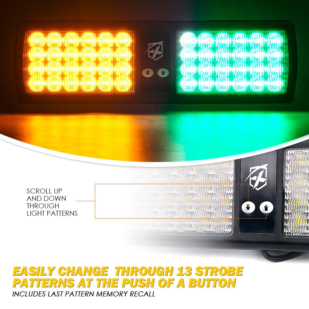 Xprite Amber Green 48Led Visor Strobe Flashing Lights Interior Windshield Sunshield Emergency Warning Lights For Police Voluntee