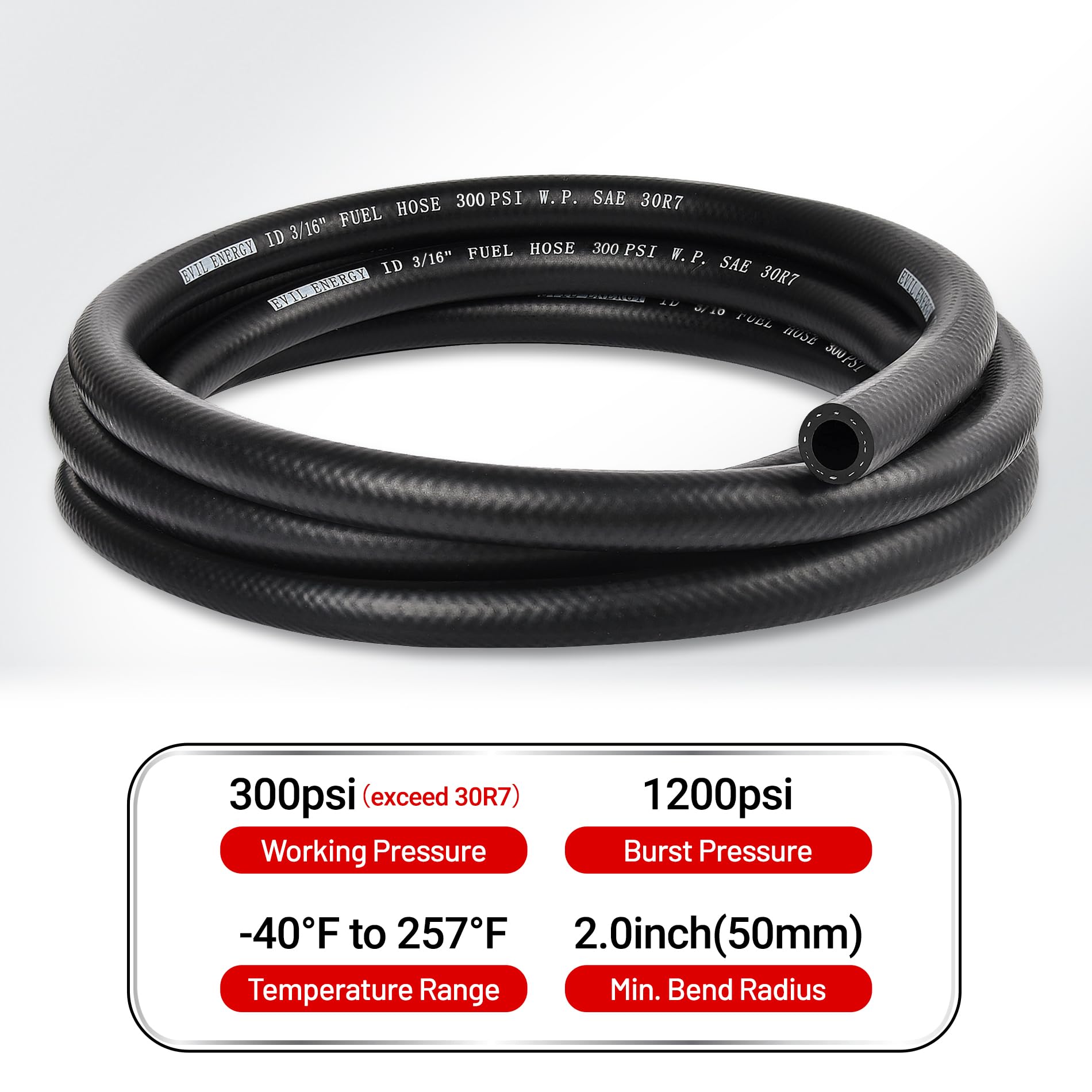 Evil Energy 3/16 Fuel Hose Line Push Lock Nbr Rubber Sae 30R7 5Ft 300Psi