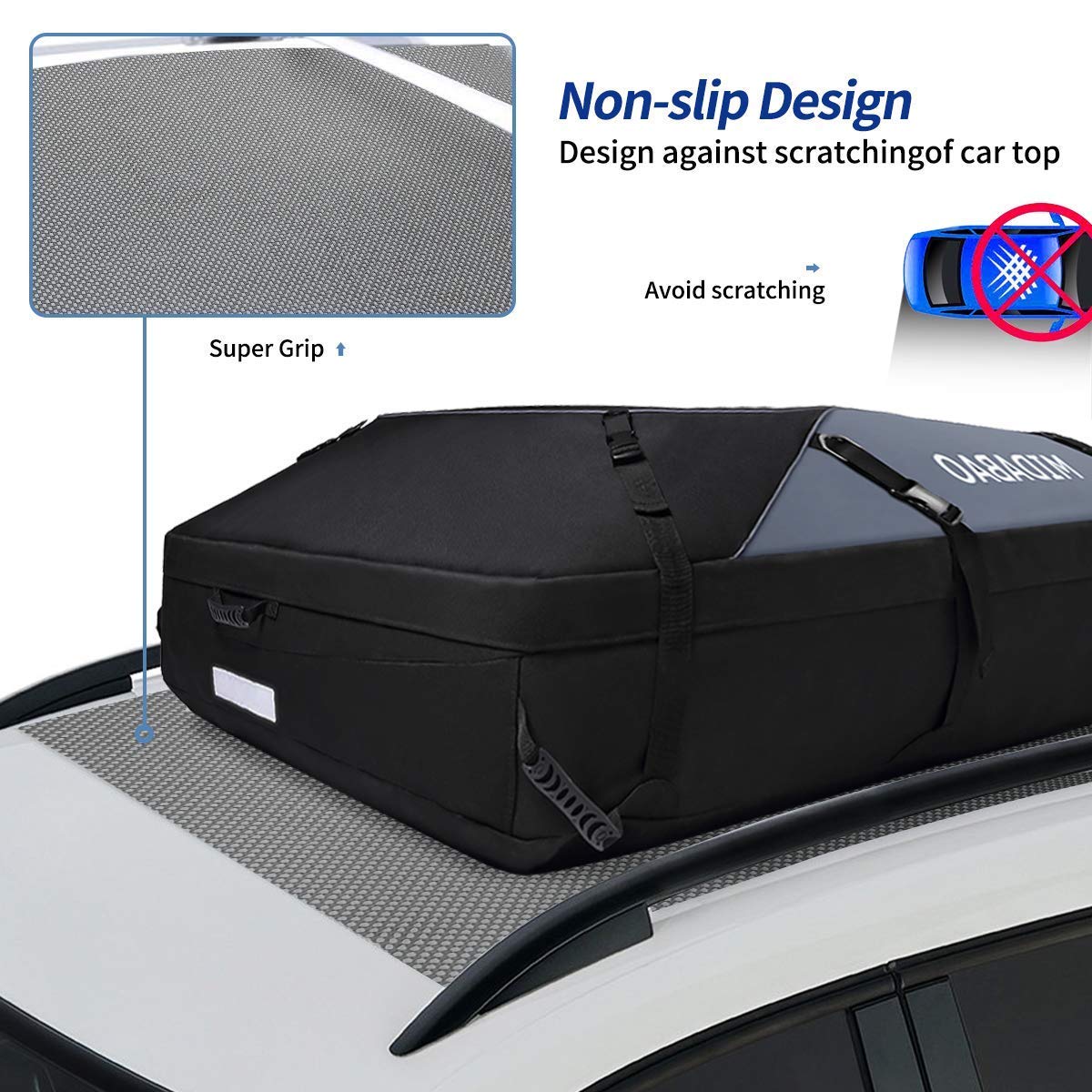 Midabao 20 Cubic Waterproof Duty Car Roof Top Carrier-Car Cargo Roof Bag Car Roof Top Carrier - Waterproof & Coated Zippers- Includes Anti-Slip Mat- For Cars With Or Without Racks (20 Cubic Feet)