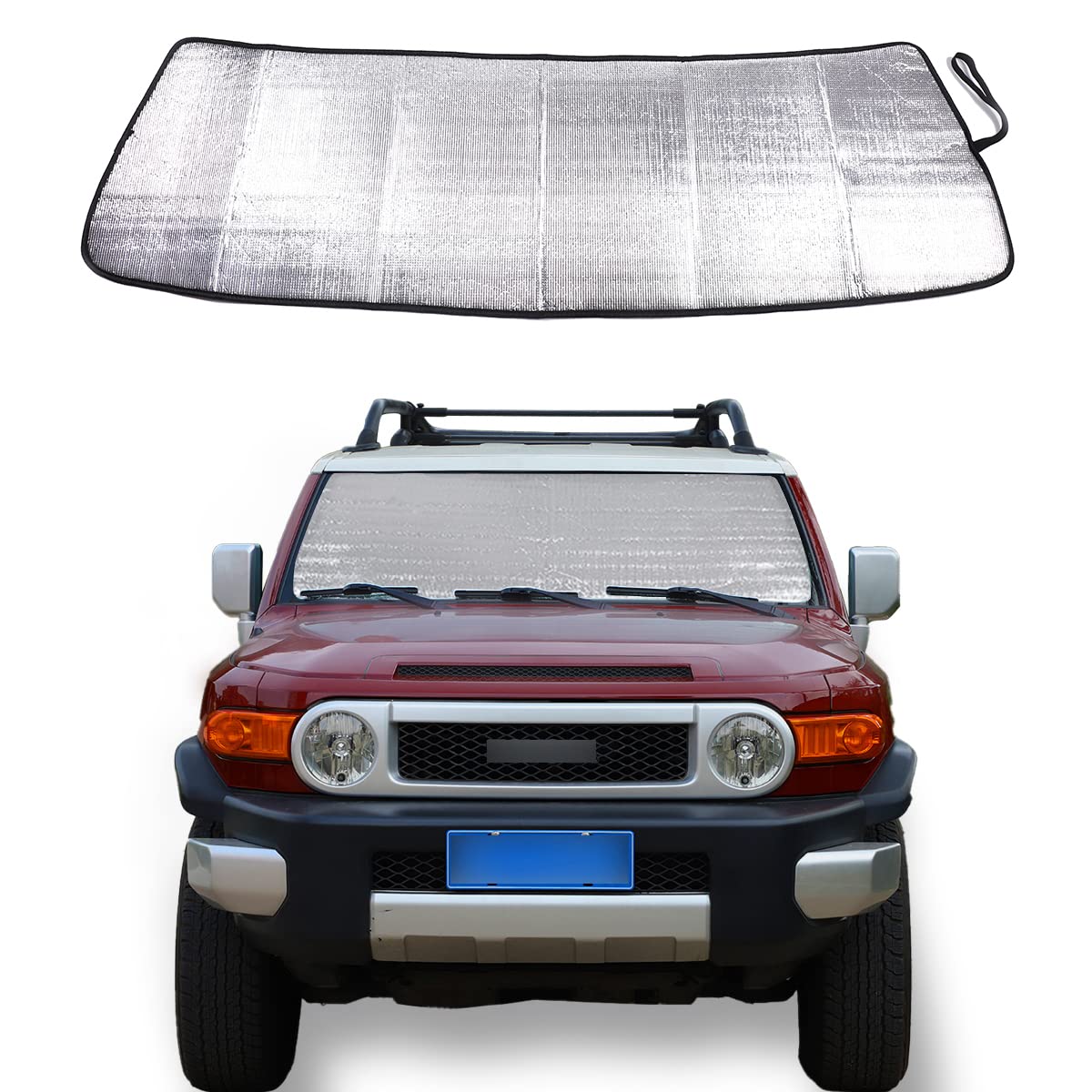 Windshield Sunshade Fit for Toyota FJ Cruiser 2007-2021, Folding Car Sun Shade for Front Window, Auto Sun Protection Visors Bloc