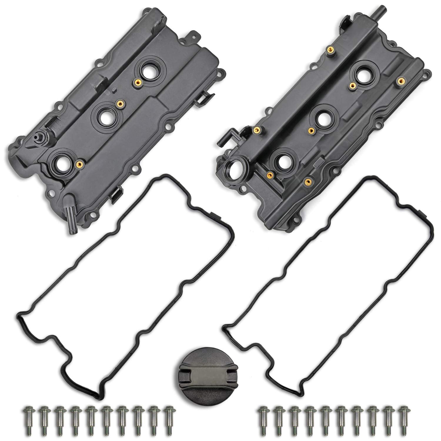 Engine Valve Cover Set With Bolts & Oil Cap & Gaskets & Spark Plug Tube Seals & Pcv Valve Compatible With 2002-2007 Nissan Altima Maxima Murano Quest Infiniti I35 Vq35De V6 3.5L Part# 264-984 265-985