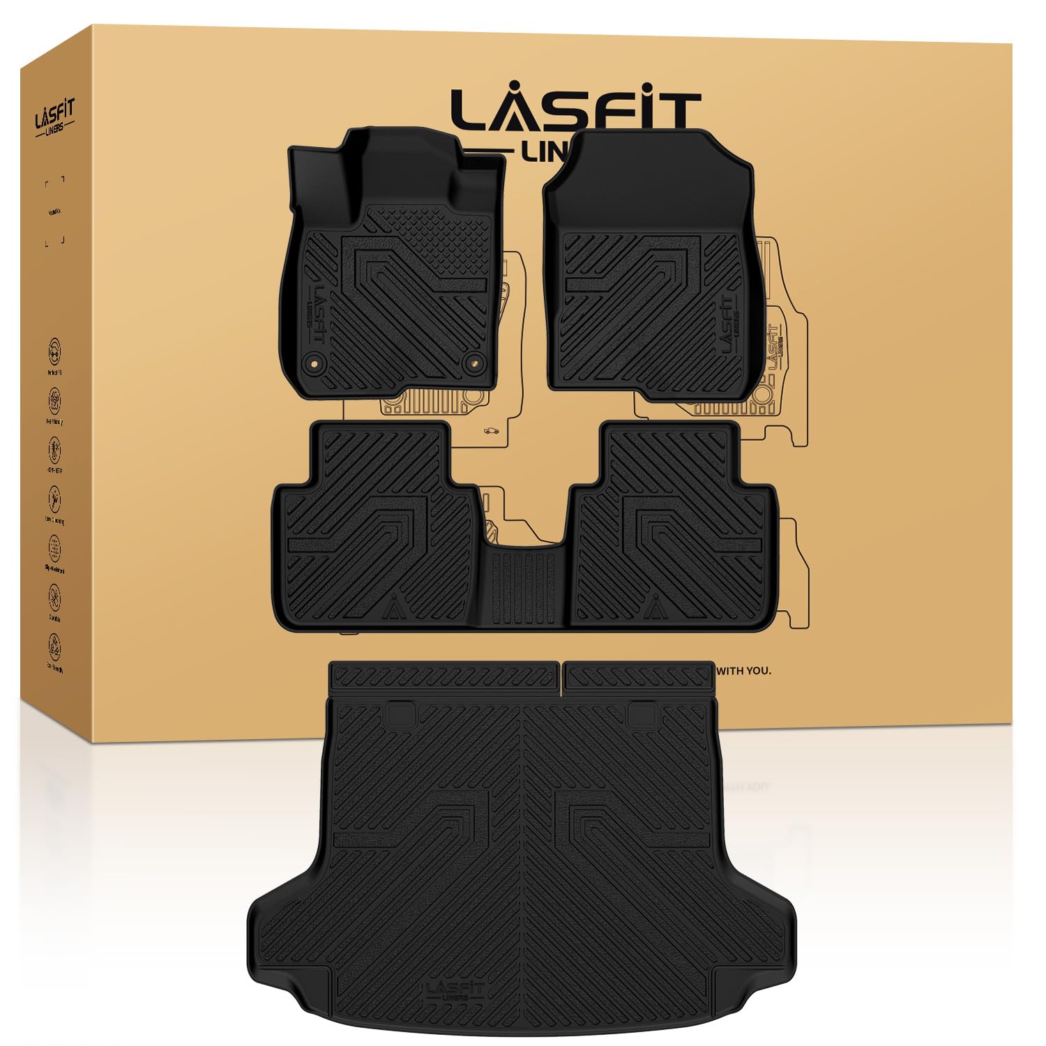 Lasfit Floor Mats & Cargo Liner For Honda Hrv 2023 2024 2025 2026 (Include Hybrid) & For Acura Adx 2025, All Weather Tpe Custom