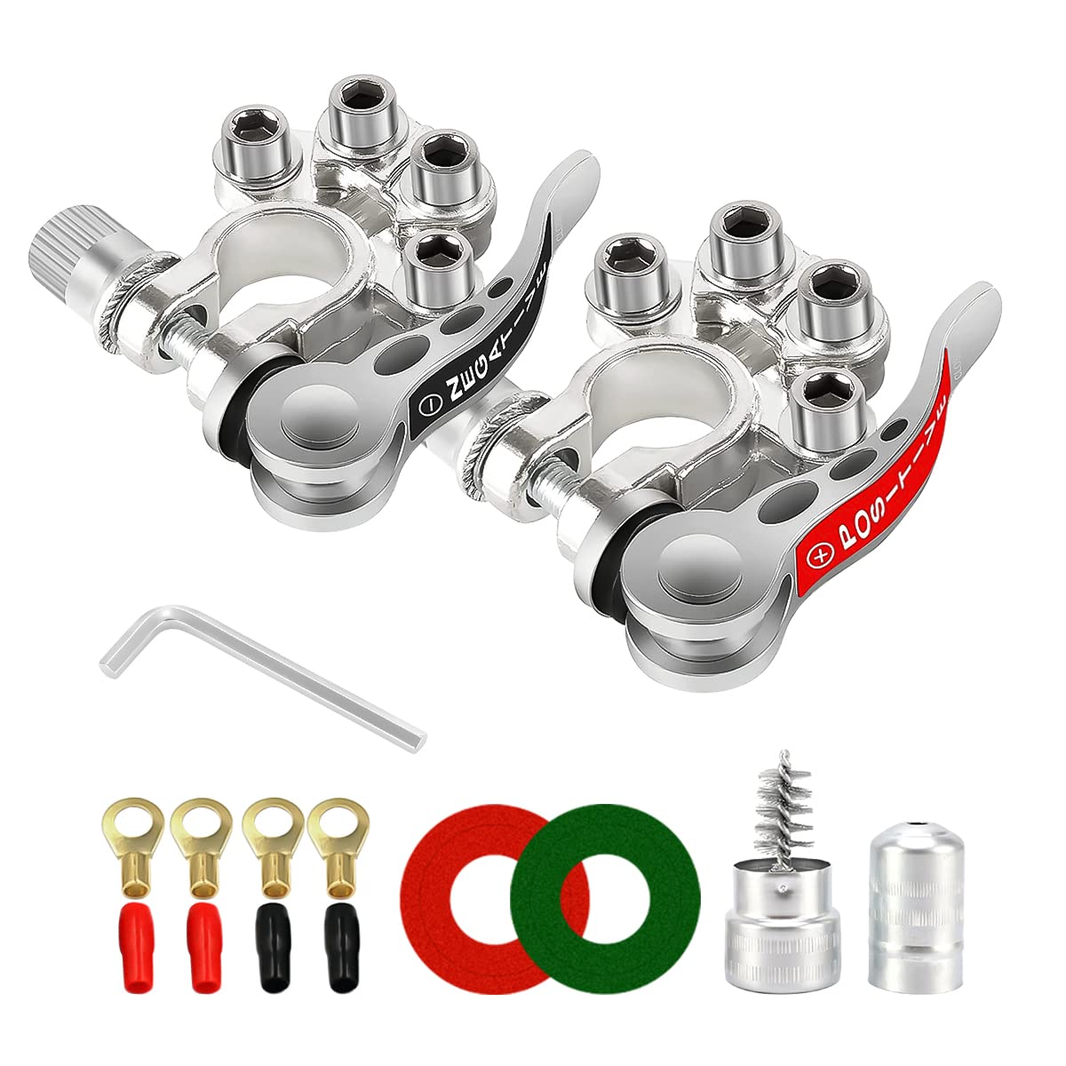 Car Battery Terminal Connectors, 2Pcs 4 Way Quick Release Disconnect Battery Terminals, Positive Negative Battery Cable Ends For Sae/Jis Type A Posts, Universal For Cars, Vans, Trucks (Silver-2)