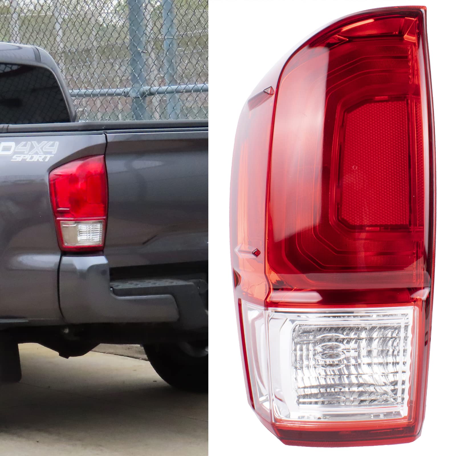 Boine Compatible With 2016 2017 2018 2019 2020 Toyota Tacoma Pickup Left Driver Side Red Tail Light Housing Replace 81550-04170