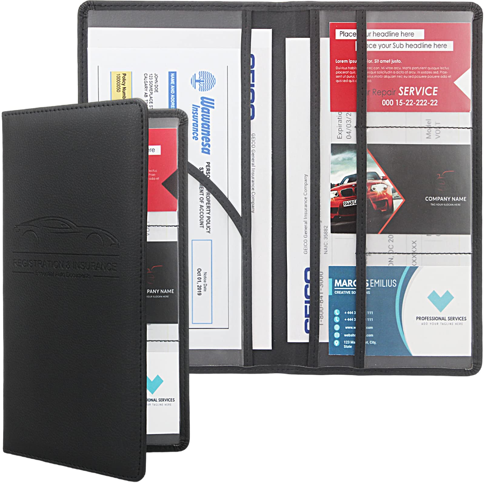 Bodskad Car Registration And Insurance Holder, Premium Leather Insurance And Registration Holder,Vehicle Glove Box Car Organizer