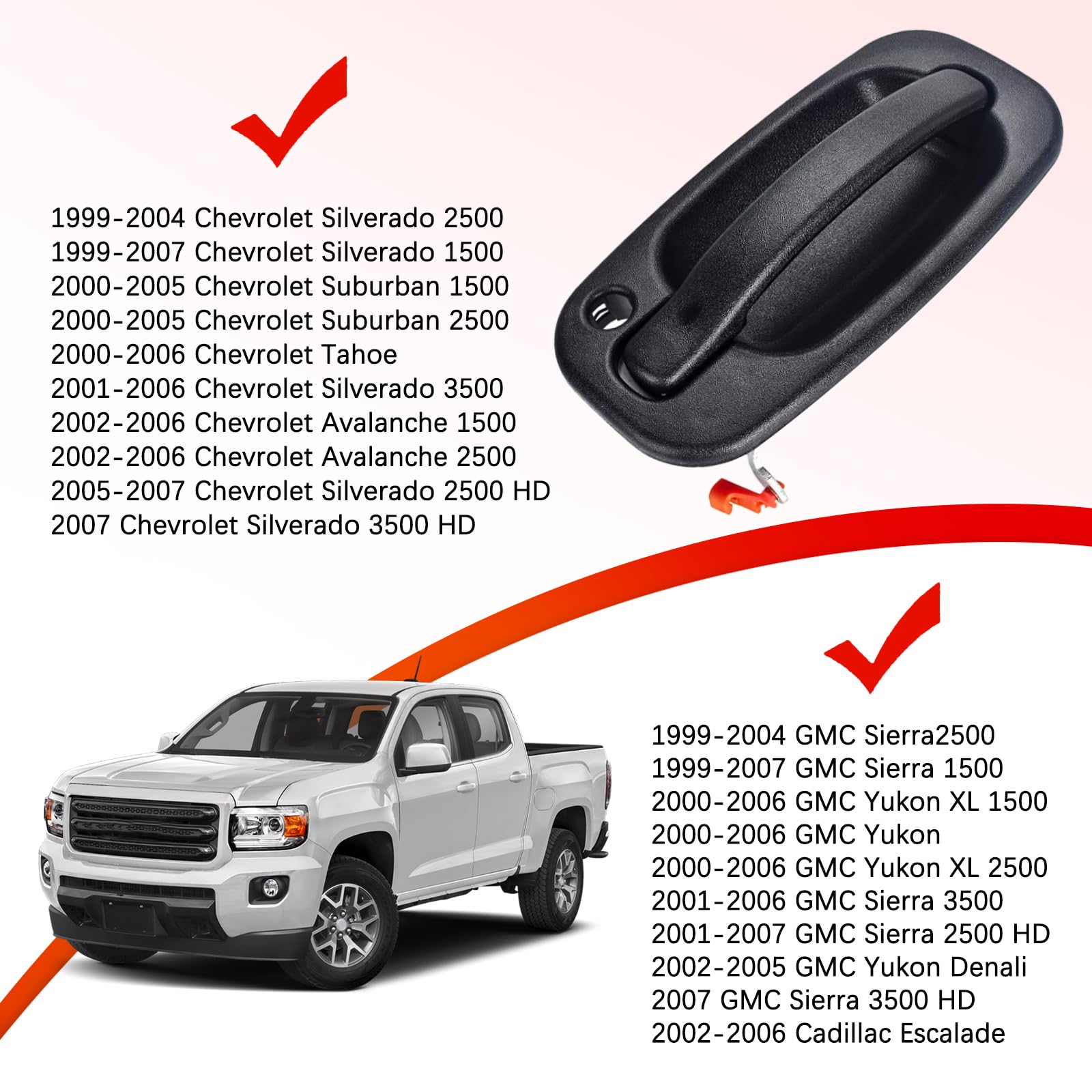 Faersi Exterior Outside Door Handle Front Left Driver Side For 1999-2007 Silverado, Tahoe, Suburban, Avalanche, Gmc Sierra, Yukon Denali, Cadillac Escalade 77261 15034985