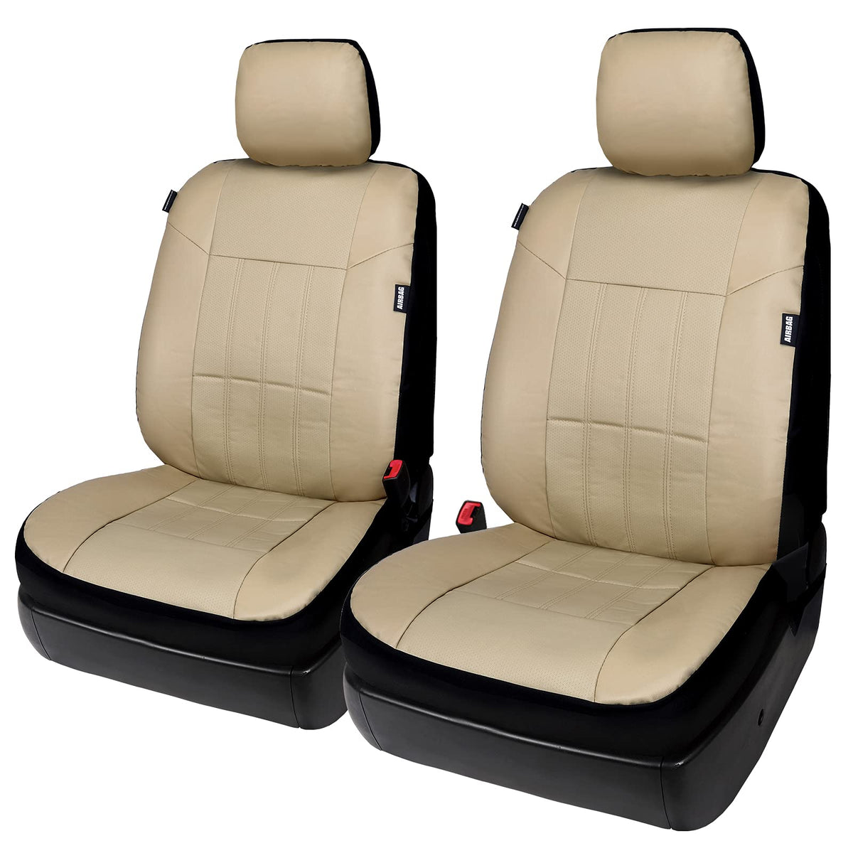 Leader Accessories Auto Low Back Leather Front Car Seat Covers Beige With Airbag Universal 2 Fronts Seat Protector