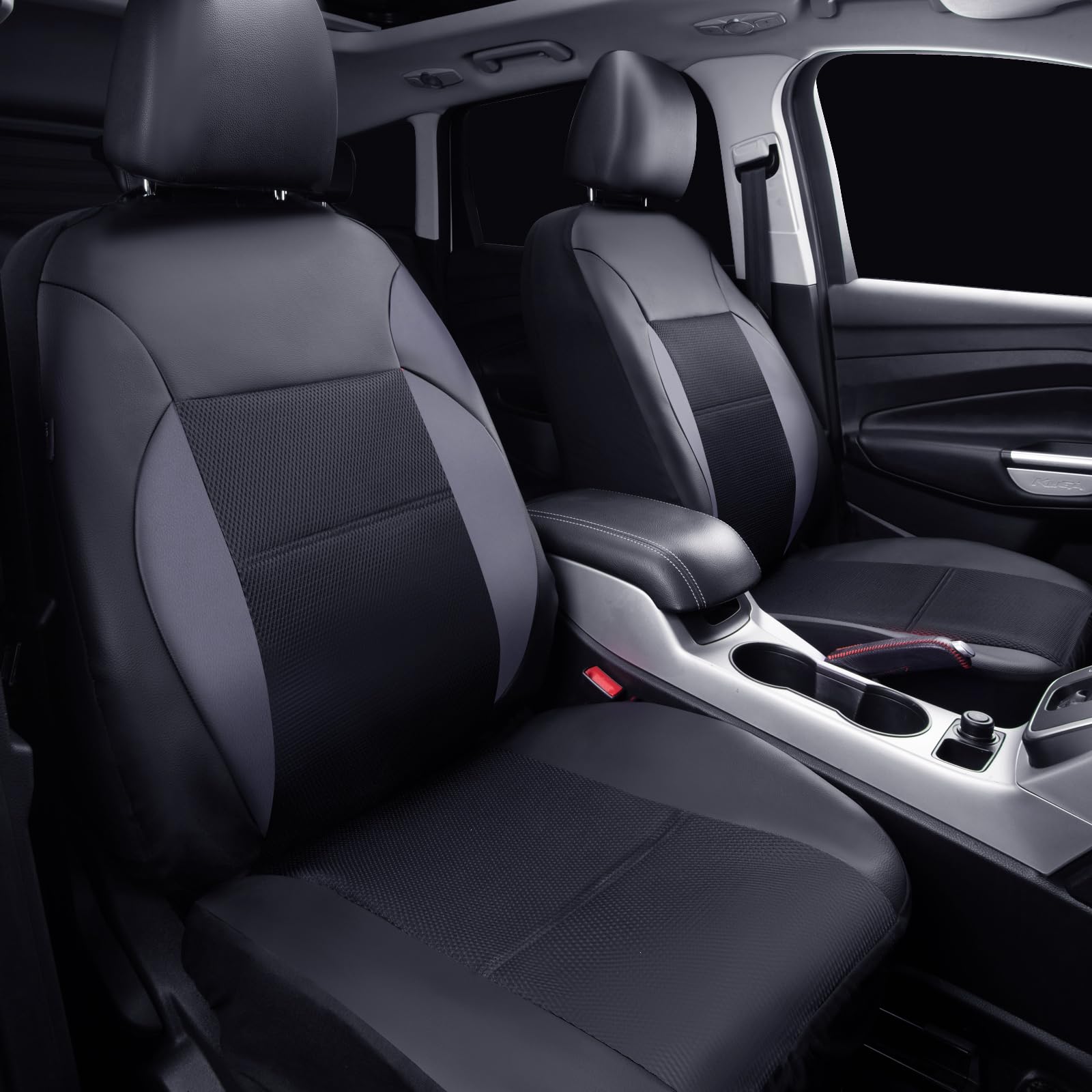 CAR PASS Luxury Leather Air Mesh Seat Covers, Car Seat Cover Full Set Breathable Seat Covers for Cars Universal Fit for Sedan SU