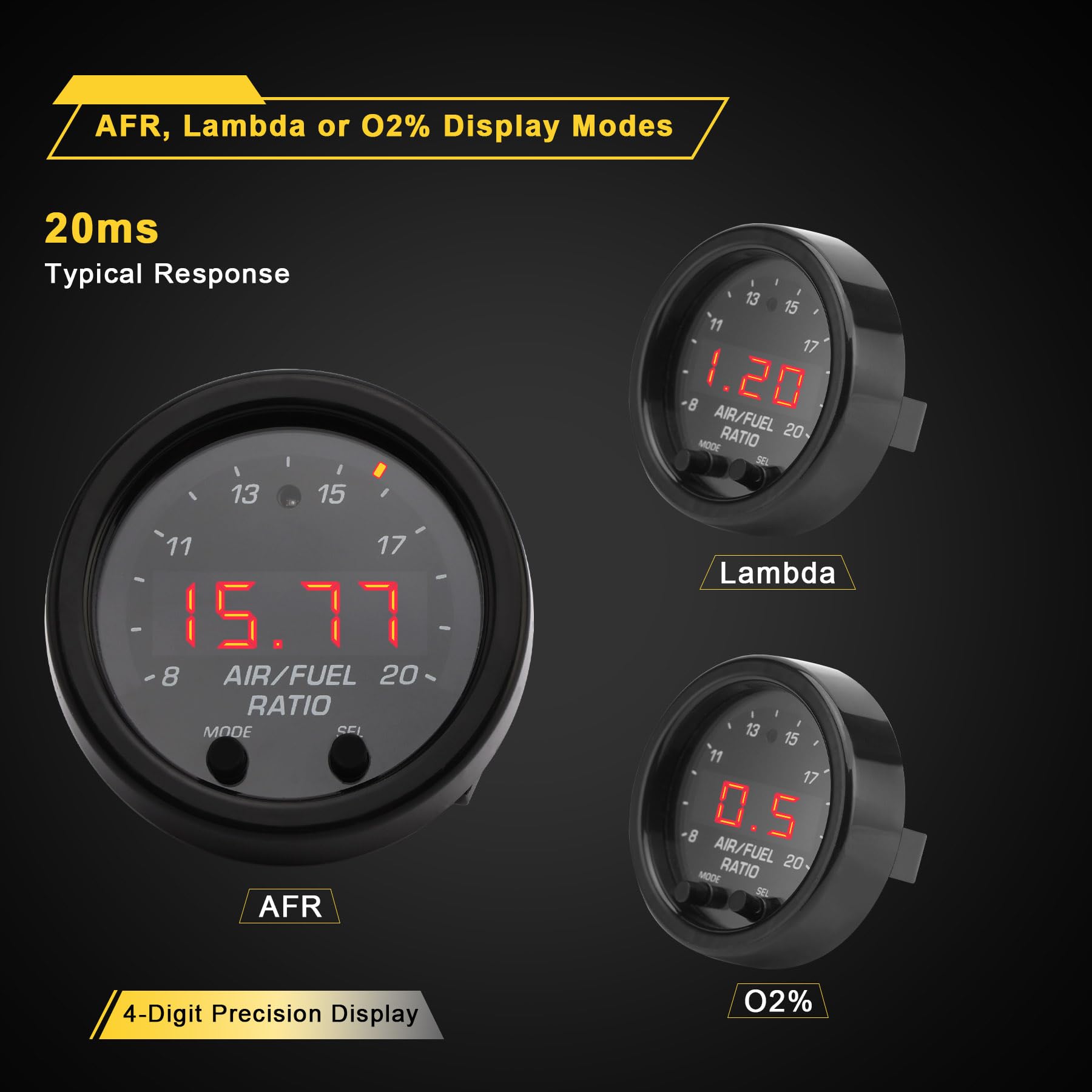30-0300 Wideband UGEO Air Fuel Ratio Gauge 52mm(2-1/16), AFR/Lambda Controller Kit with LSU 4.9 Sensor