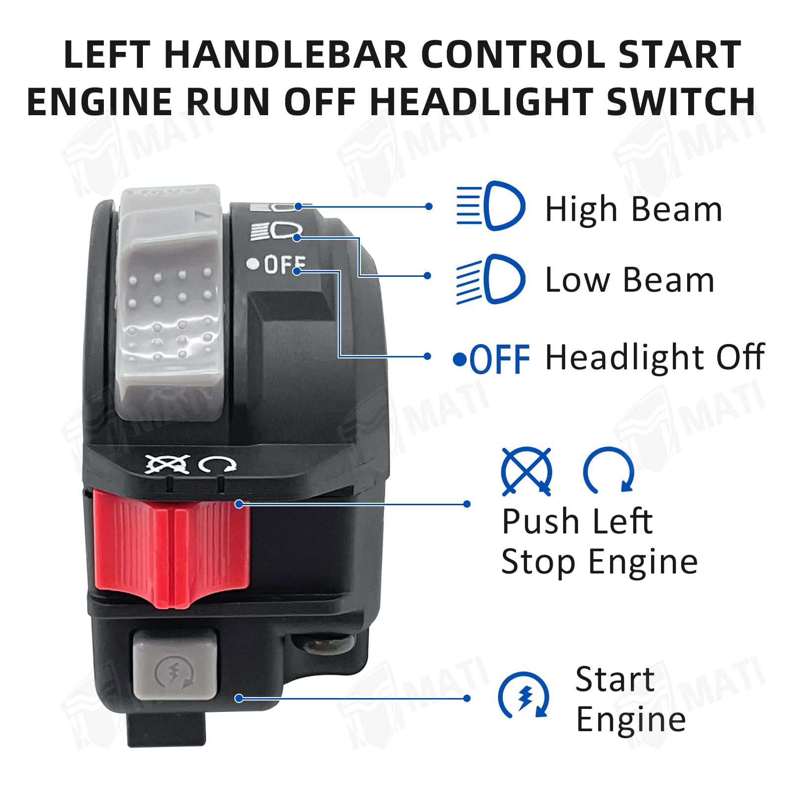 M Mati Left Handlebar Control Engine Start Run Off Headlight Switch For Yamaha Atv Yfz450 2004-2005 5Tg-83973-09-00