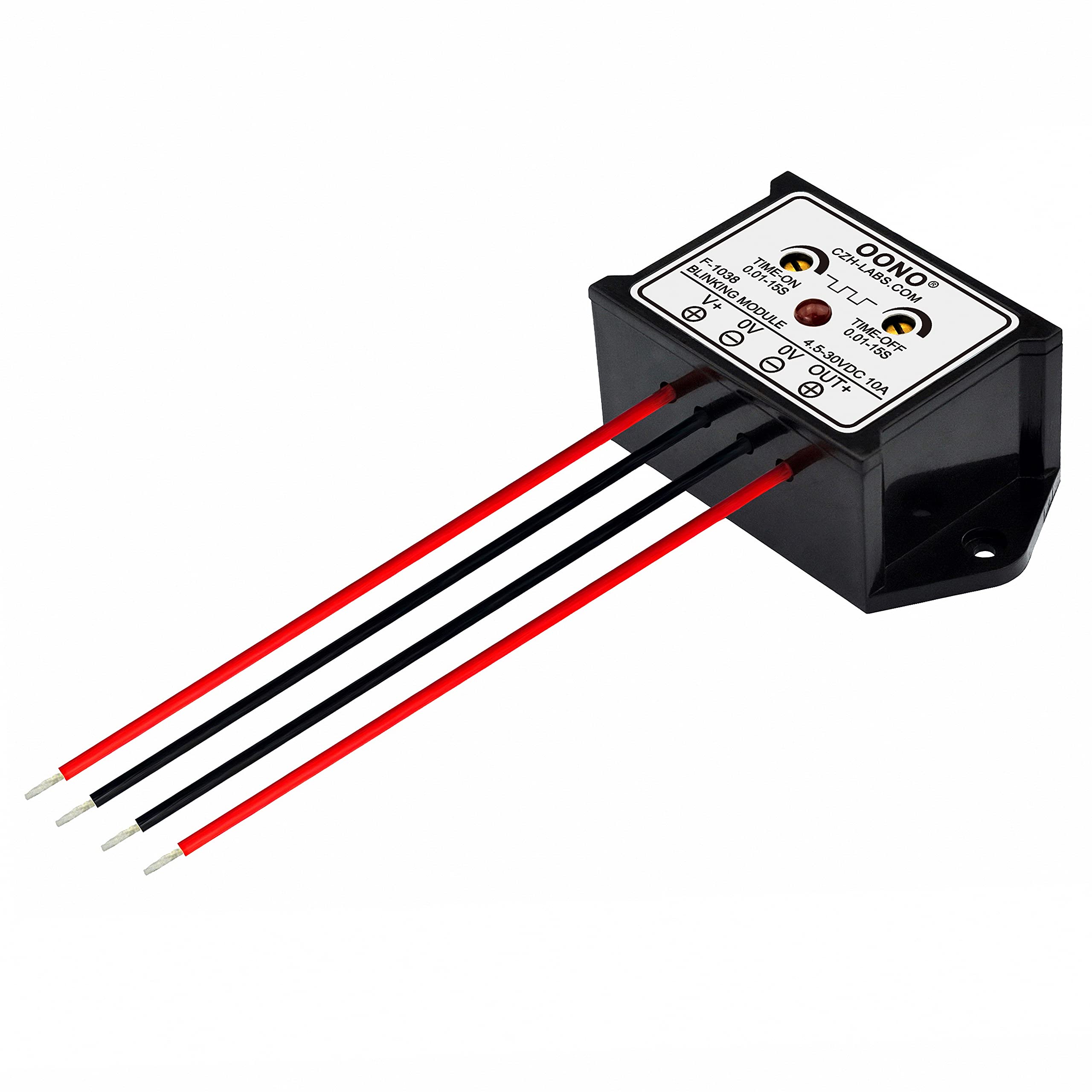 OONO DC 4.5-30V 10Amp Blinking Flasher Module, Normally Open, Model F-1038, ABS Material