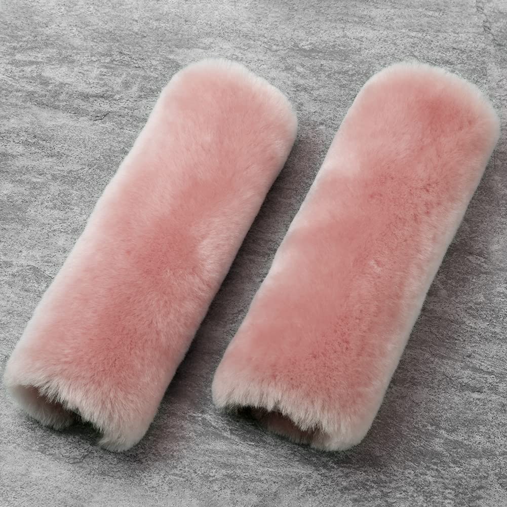 Ogland Genuine Sheepskin Soft Fuzzy Car Seat Belt Pad,2 Pack Fluffy Seat Belt Cover For Shoulder Pad Neck Cushion Protector Car