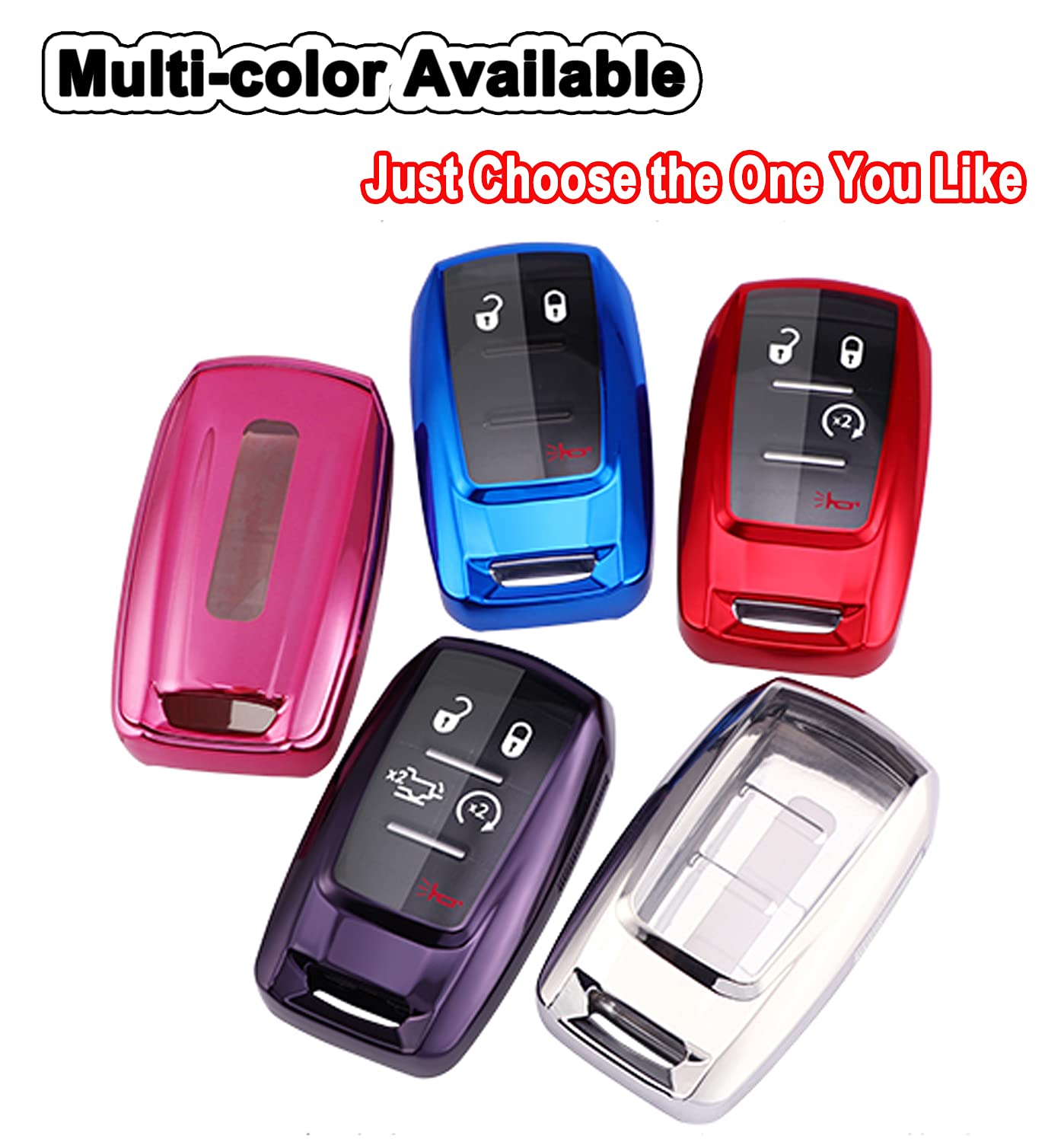 Arruweer Key Fob Cover For Ram 1500 Full Protection Soft Tpu Smart Key Case Holder Fits For 2019 2020 2021 Dodge Ram 1500 Keyles