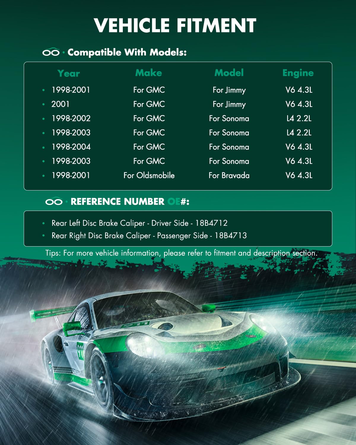 Scitoo Rear Brake Calipers With Bracket 18B4713 18B4712 Compatible For Chevy Blazer/S10, For Gmc Jimmy 98-05 For Gmc Sonoma 98-0
