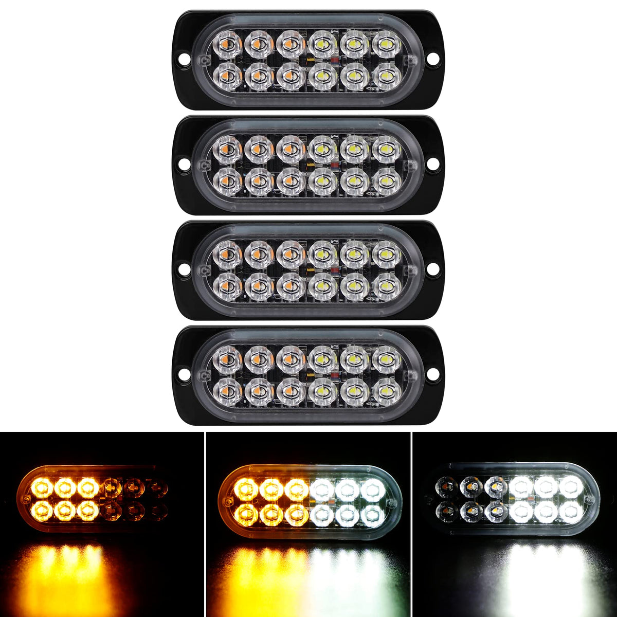 4-Pack 12 Led Amber Strobe Lights Vehicles Trucks Emergency Strobe Lights Kit 12